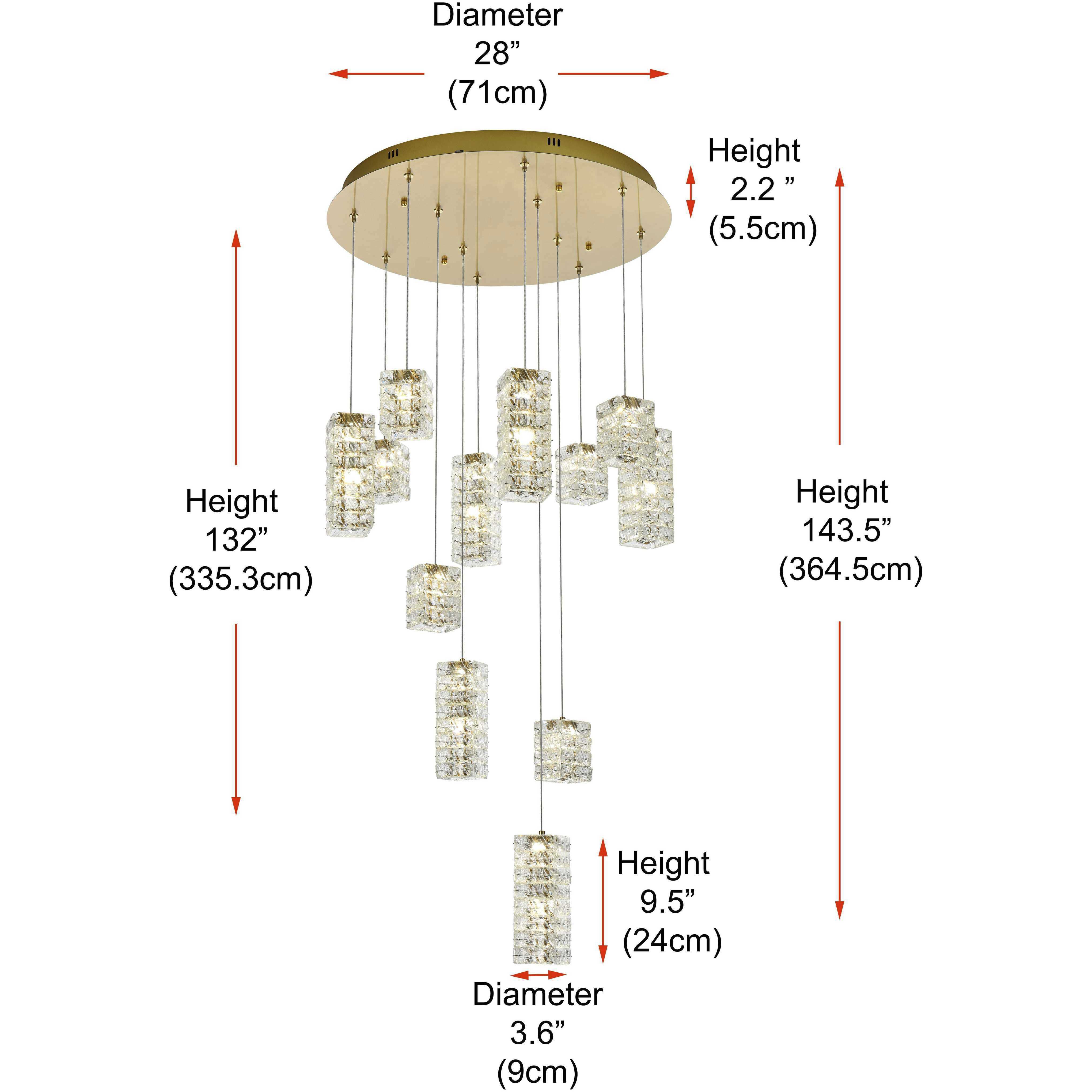 Aston 12 Light 28 inch Satin Gold Pendant Ceiling Light