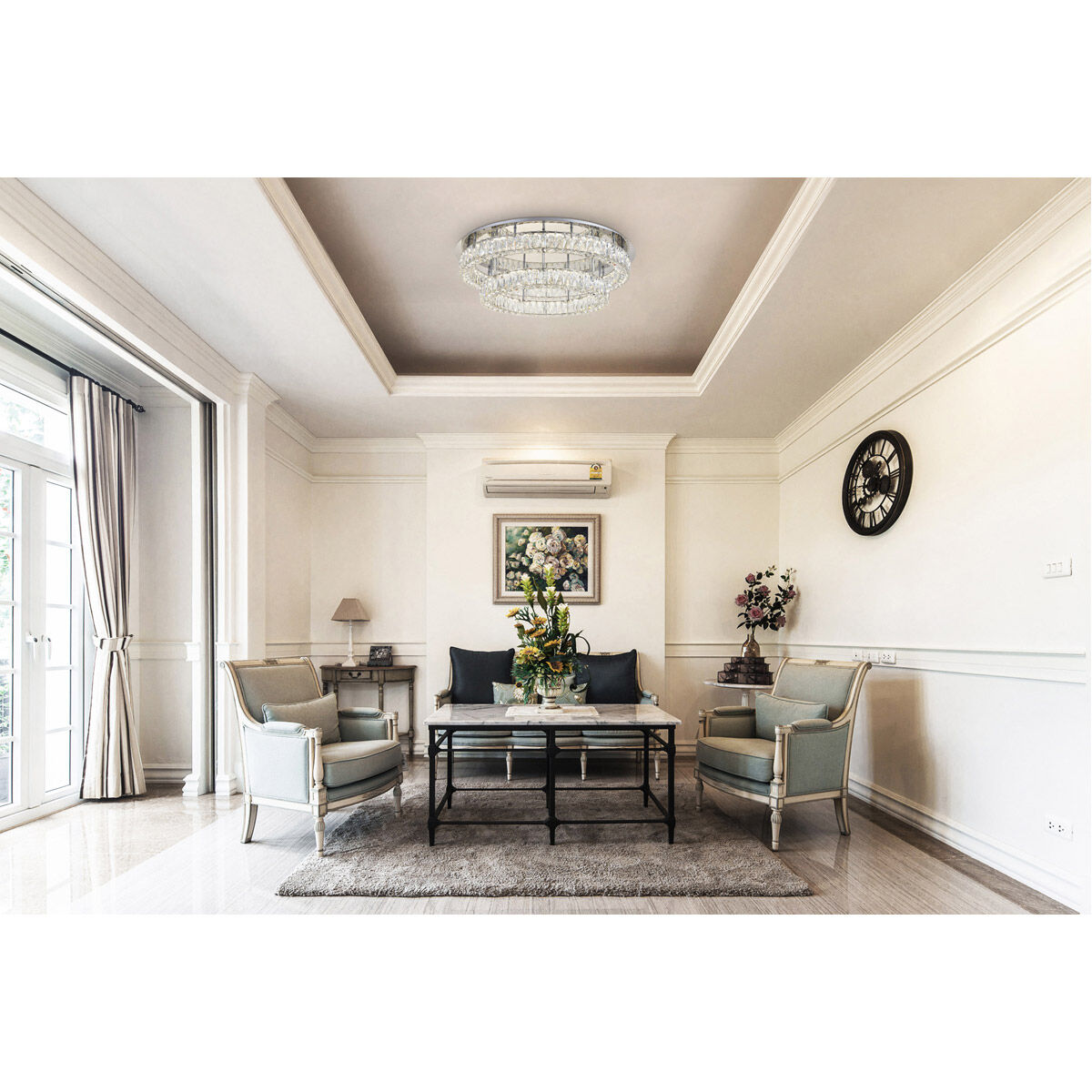 Monroe LED 34 inch Chrome Flush Mount Ceiling Light