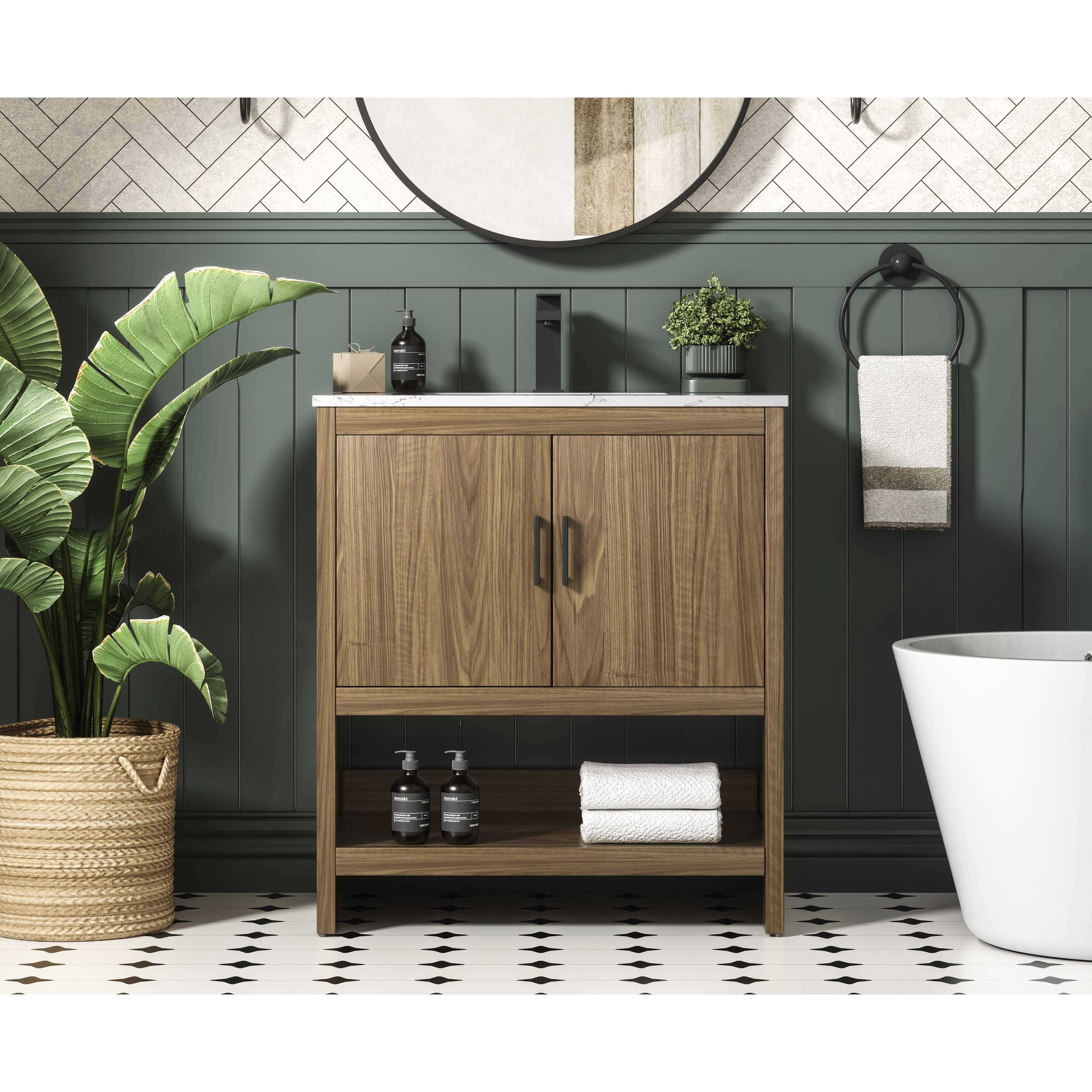 Ira 30 X 34 inch Walnut Brown Bathroom Vanity Cabinet