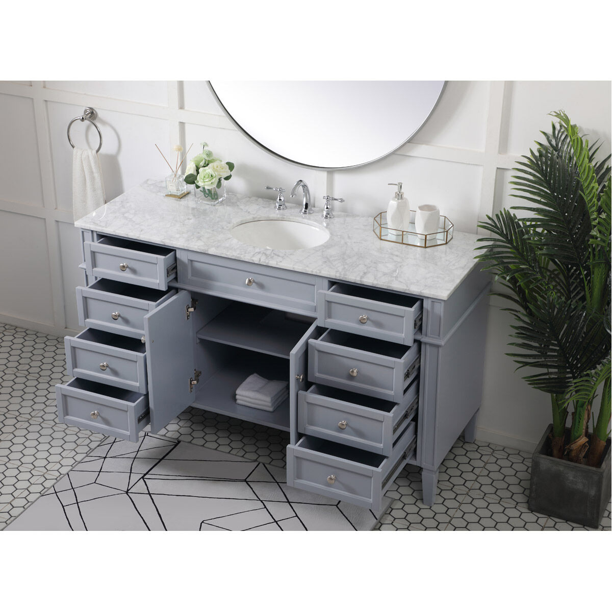 Park Avenue 60 X 22 X 35 inch Grey Vanity Sink Set