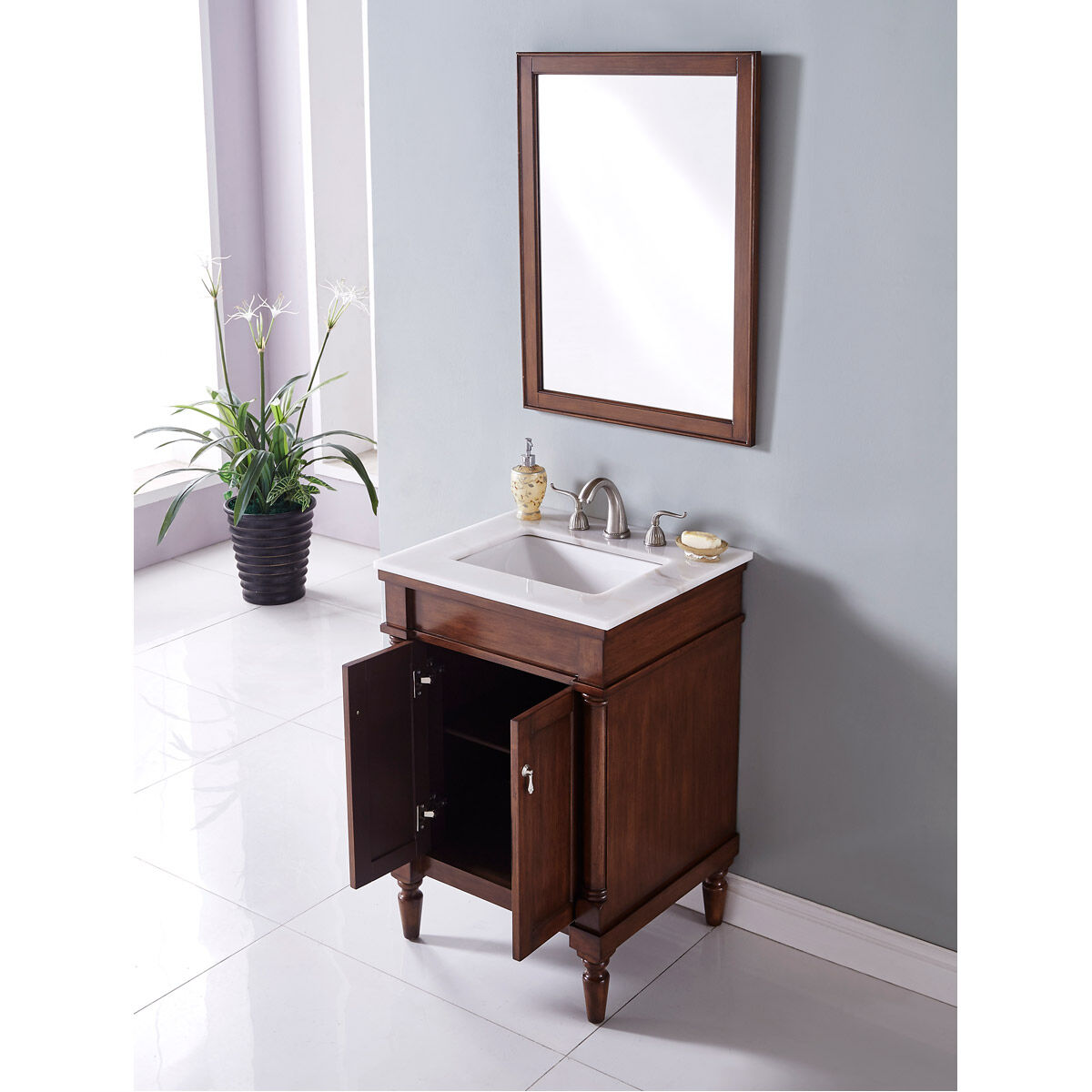 Lexington 24 X 21 X 35 inch Walnut with White Marble Vanity Set