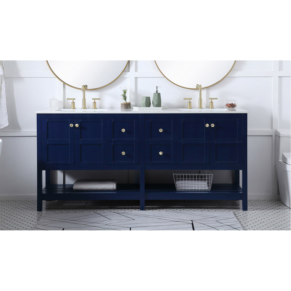 Theo 72 X 22 X 34 inch Blue Vanity Sink Set