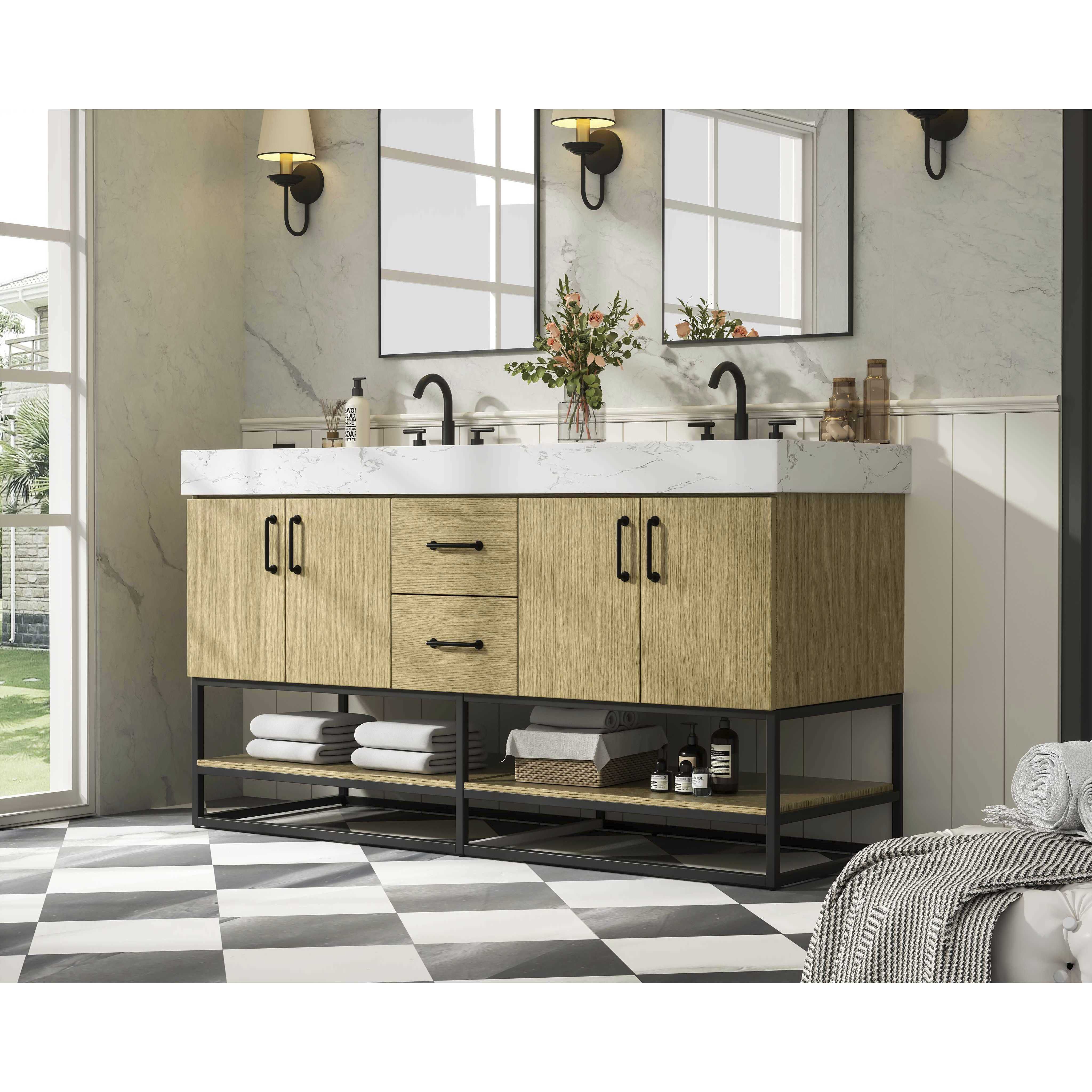 Caroline 60 X 34 inch Honey Brown Bathroom Vanity Cabinet