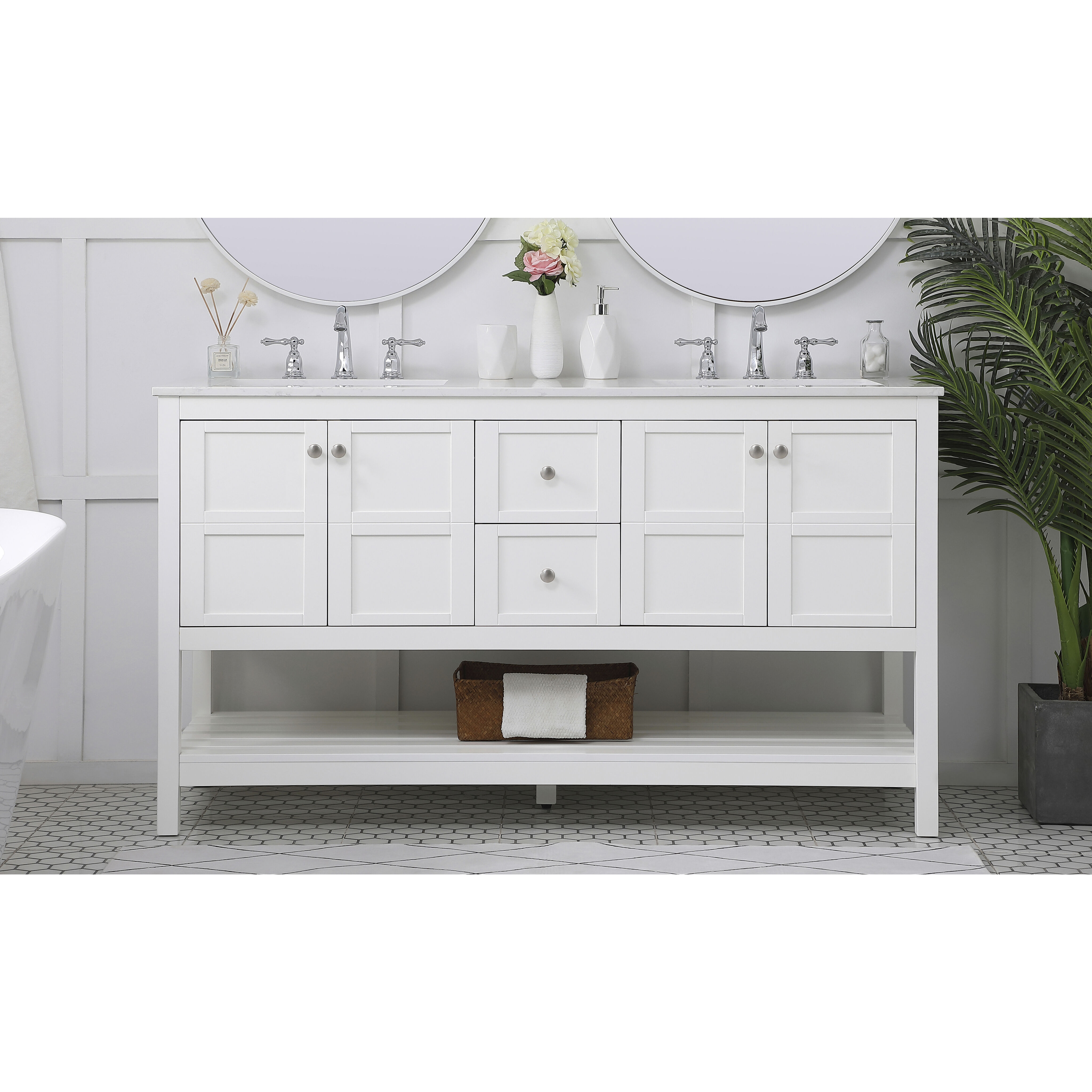 Theo 60 X 22 X 34 inch White Vanity Sink Set