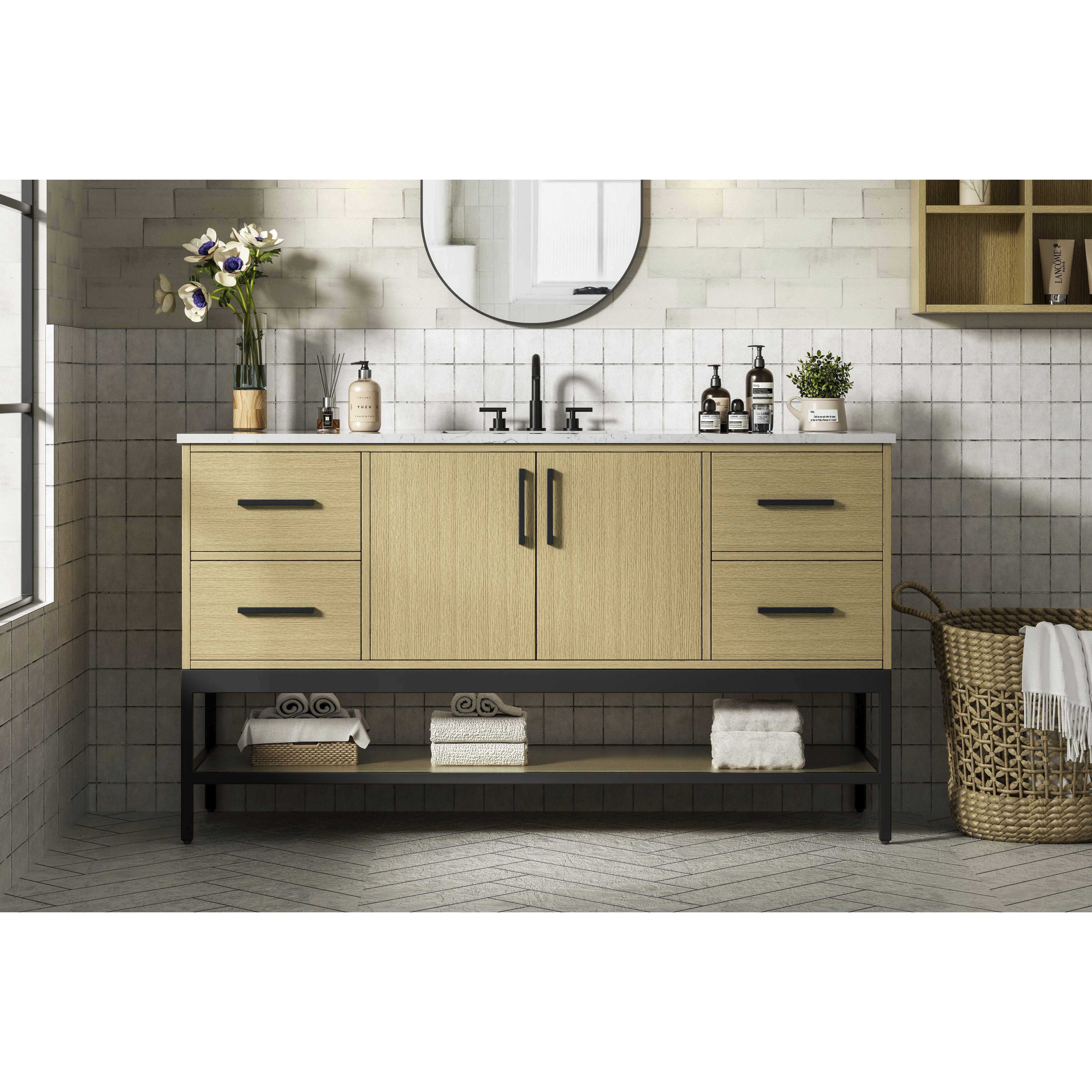 Lennox 60 X 34 inch Honey Brown Bathroom Vanity Cabinet
