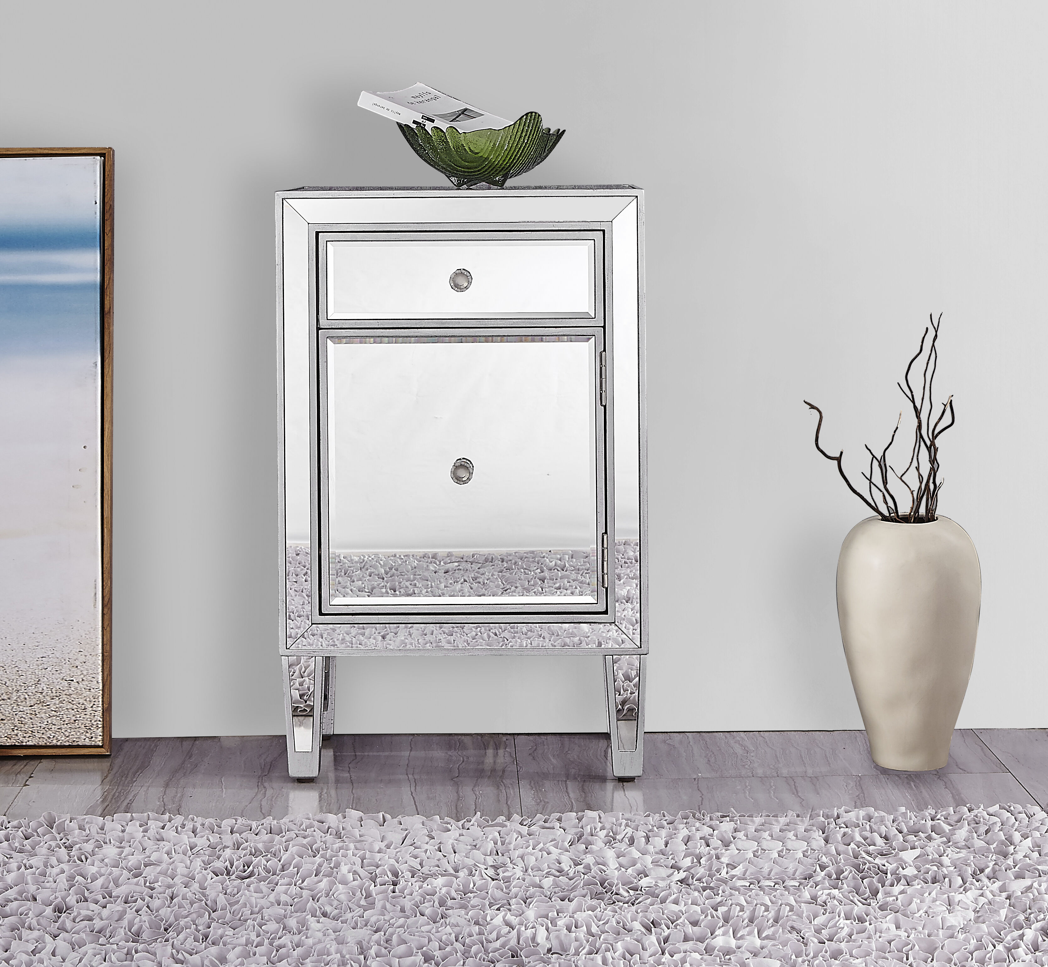 Reflexion 29 X 18 inch Antique Silver Nightstand in Antique Sliver