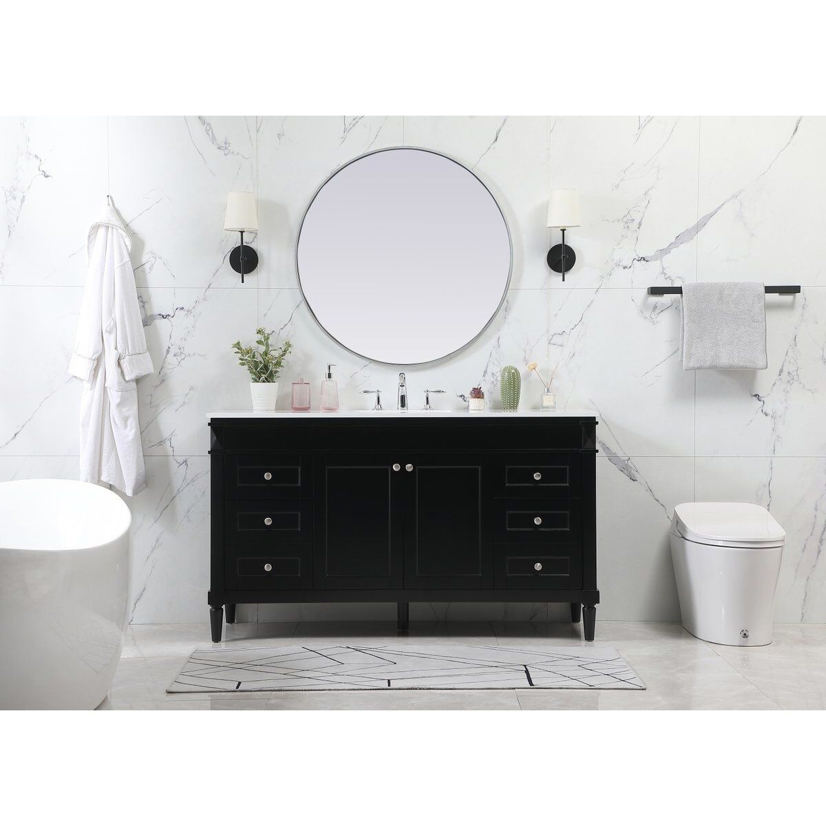 Bennett 60 X 21 X 35 inch Black Vanity Sink Set
