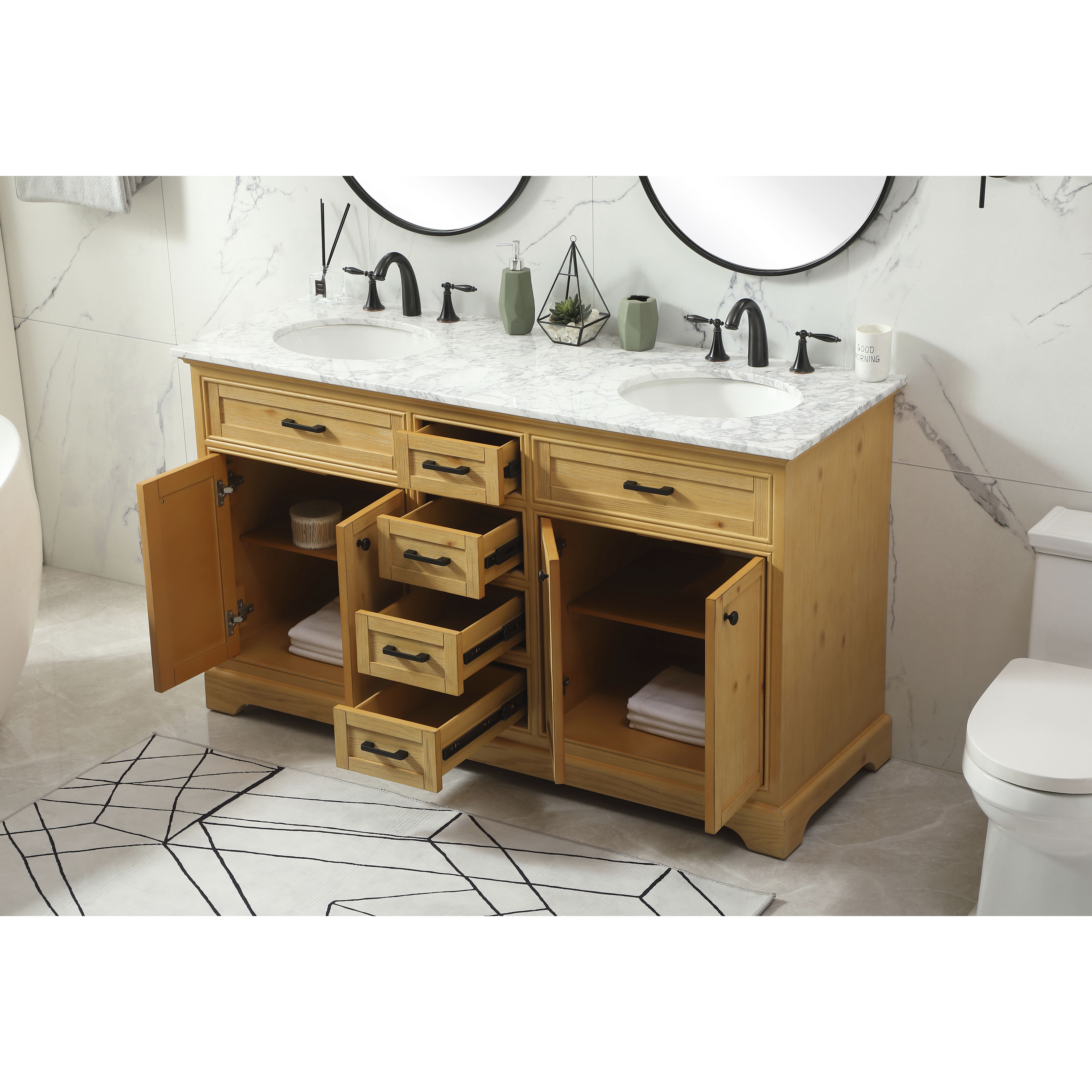 Americana 60 X 22 X 35 inch Natural Wood Vanity Sink Set