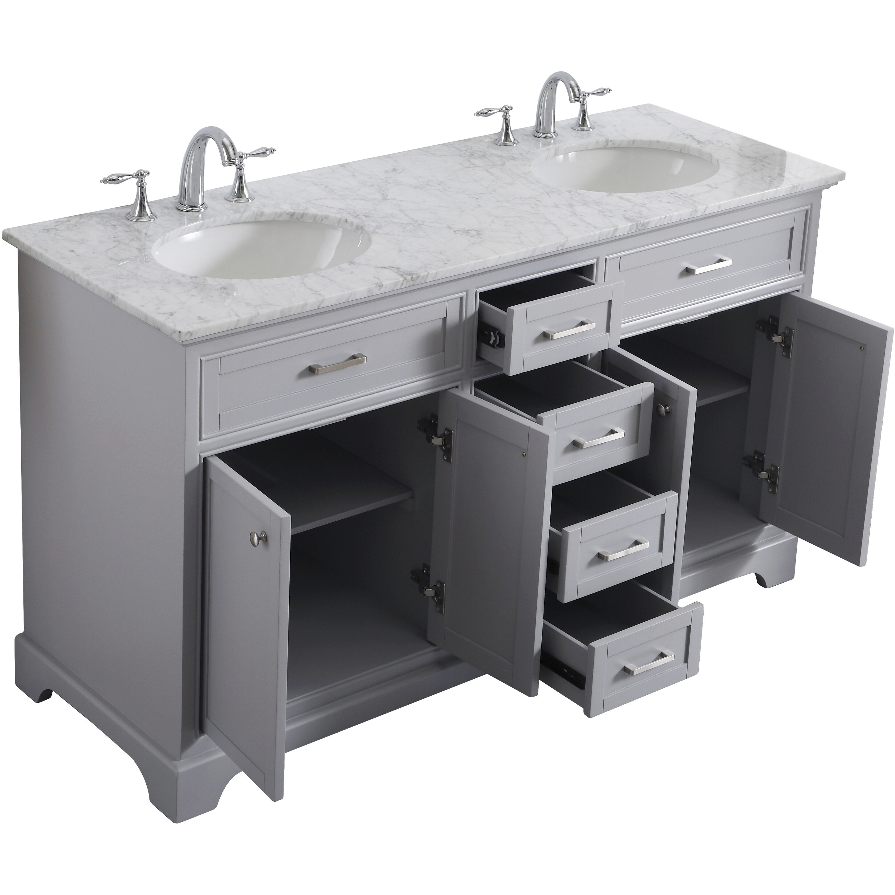 Americana 60 X 35 inch Light Grey with Carrara White Marble Vanity Set in Gray