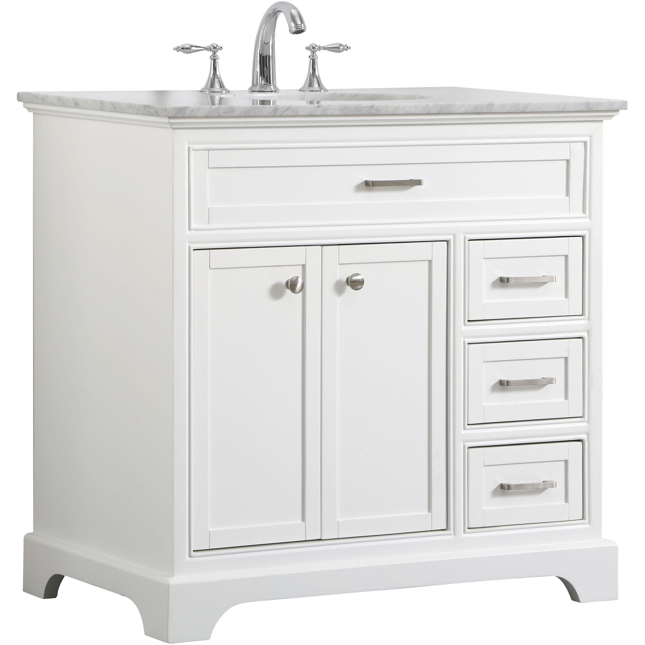 Americana 36 X 35 inch White with Carrara White Marble Vanity Set