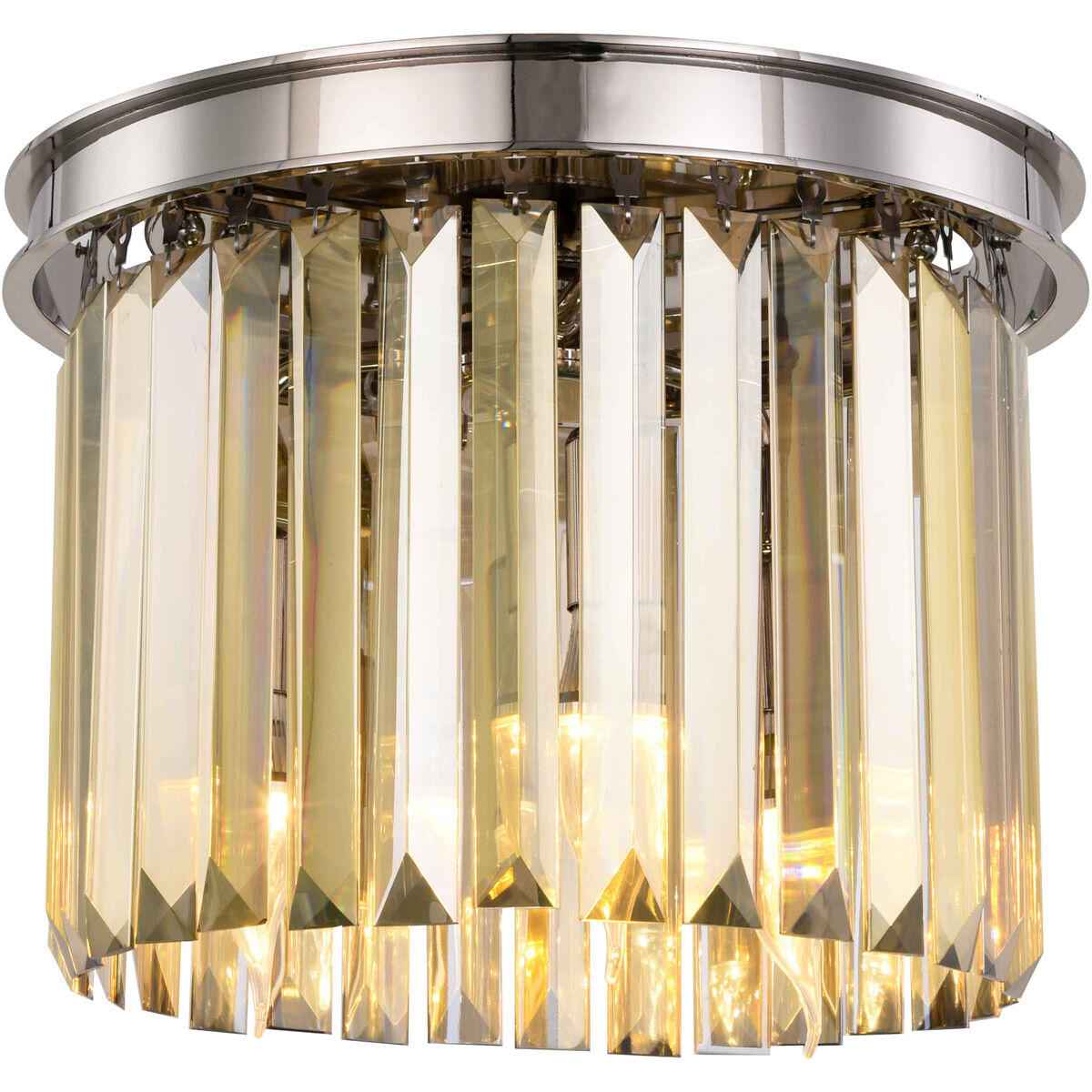 Sydney 3 Light 12 inch Polished nickel Flush Mount Ceiling Light in Golden Teak, Urban Classic