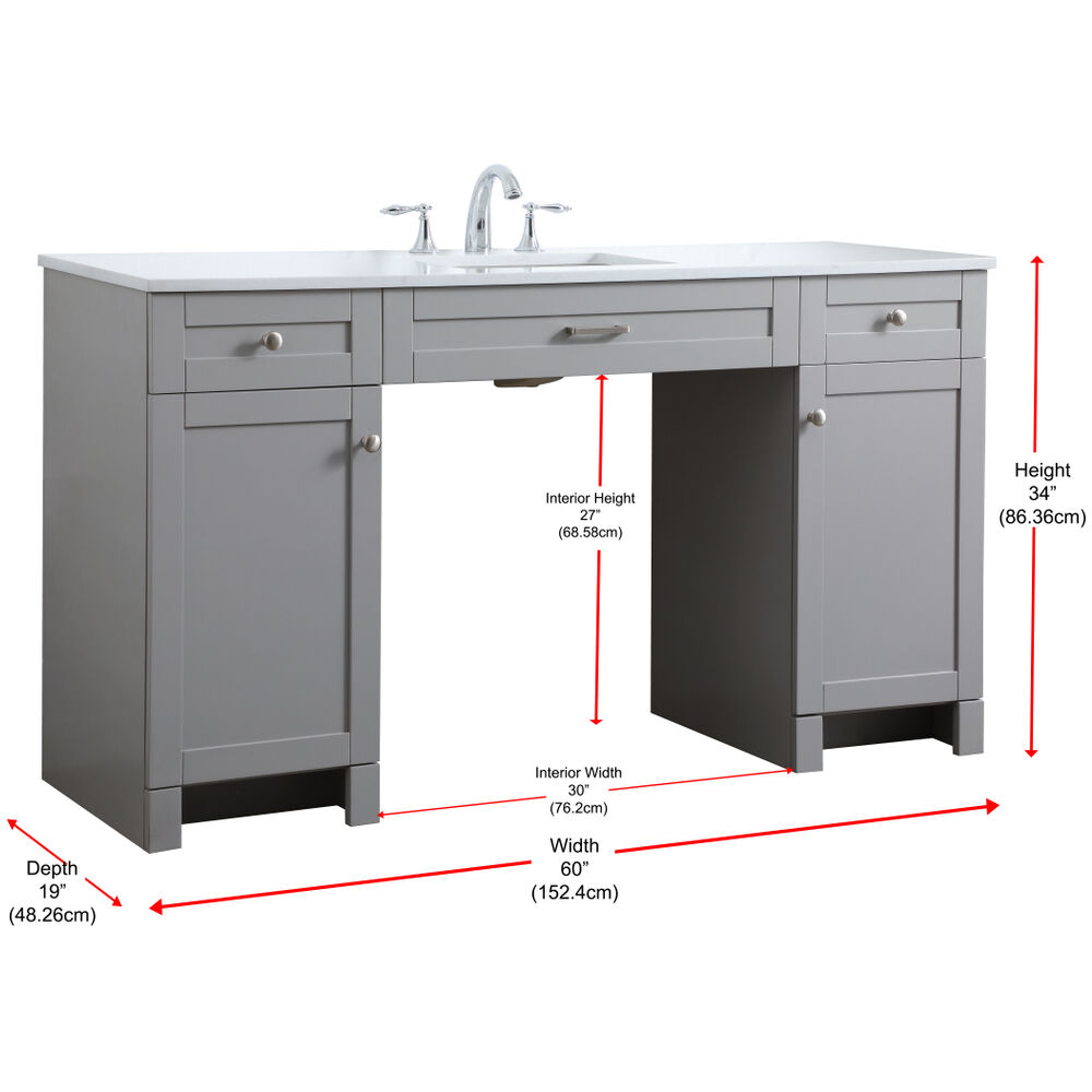 Cooper 60 X 19 X 34 inch Grey Vanity Sink Set