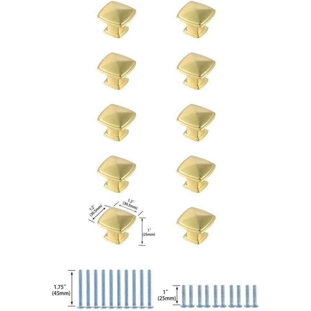 Marcel Brushed Gold Hardware Cabinet Knob, Set of 10