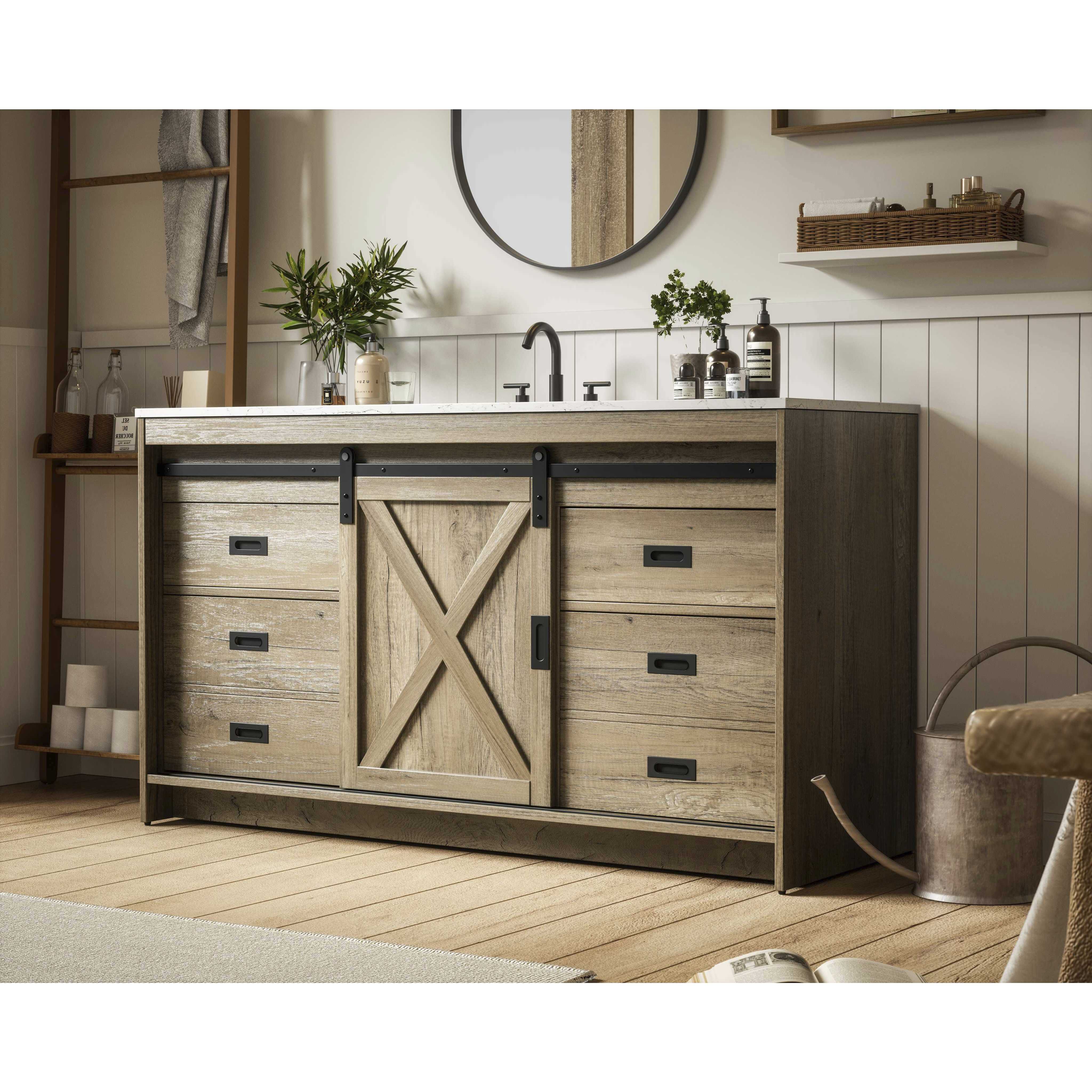 Austin 60 X 34 inch Natural Oak Bathroom Vanity Cabinet