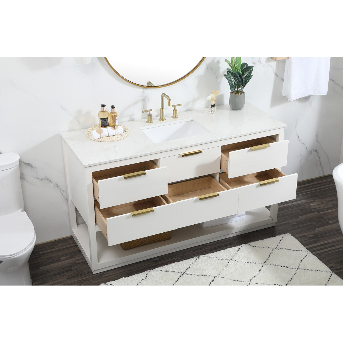 邦楽 Hovlakin vanity 2006 Runfine 60-in Light Grey Undermount Double Sink Bathroom