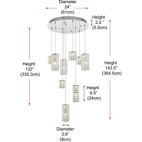 Aston 9 Light 24 inch Chrome Pendant Ceiling Light