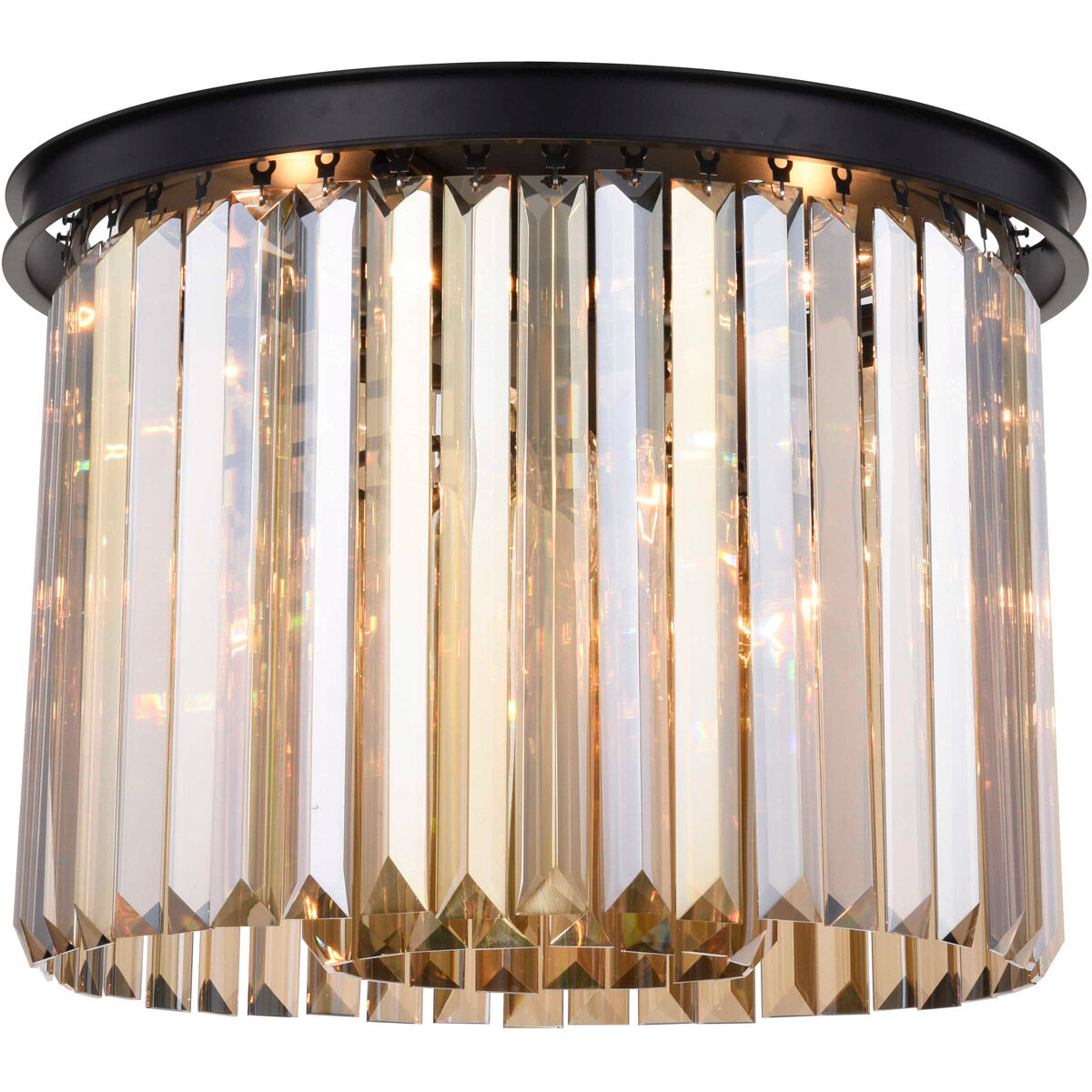 Sydney 6 Light 20 inch Matte Black Flush Mount Ceiling Light in Golden Teak, Urban Classic