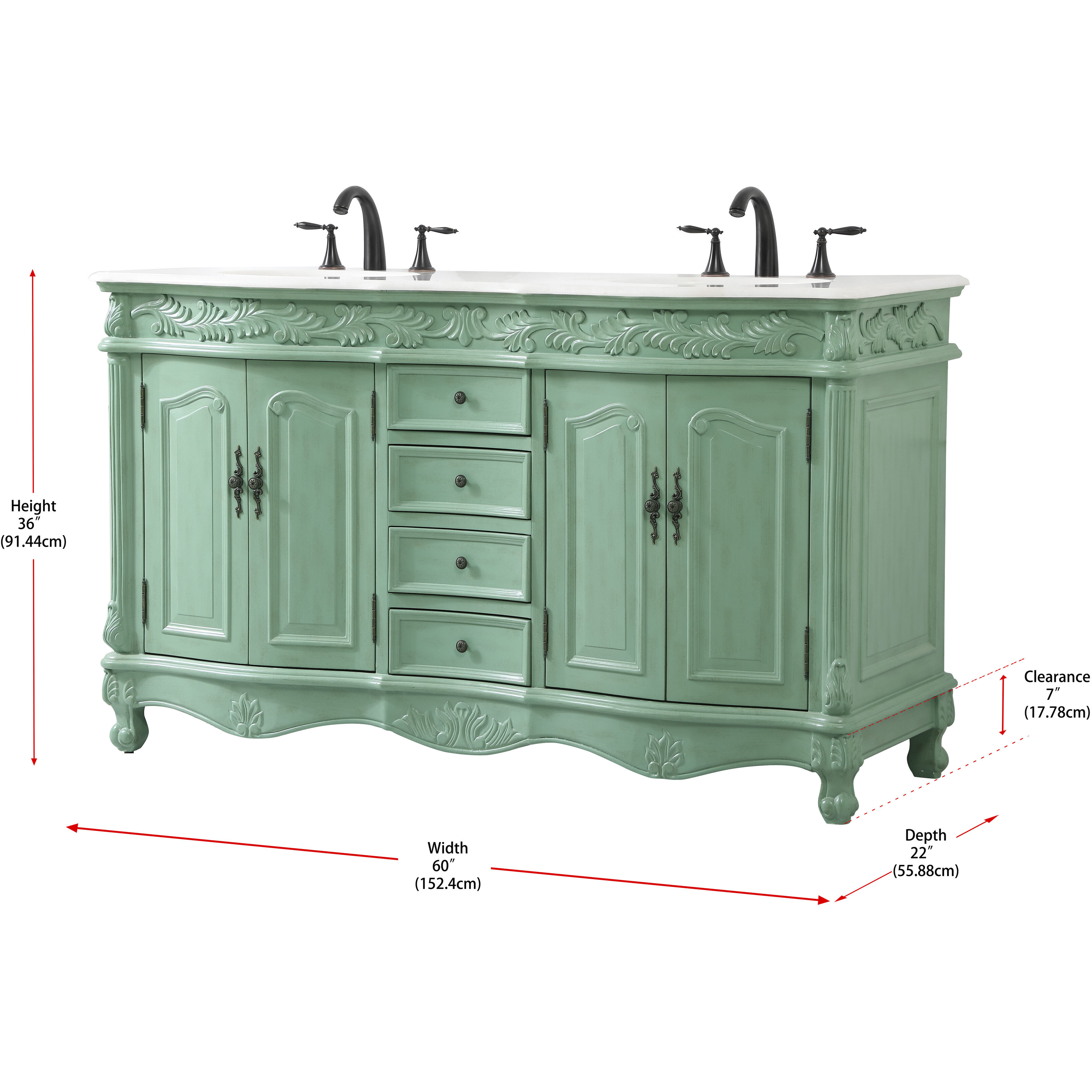 Windsor 60 X 22 X 36 inch Vintage Mint Vanity Sink Set