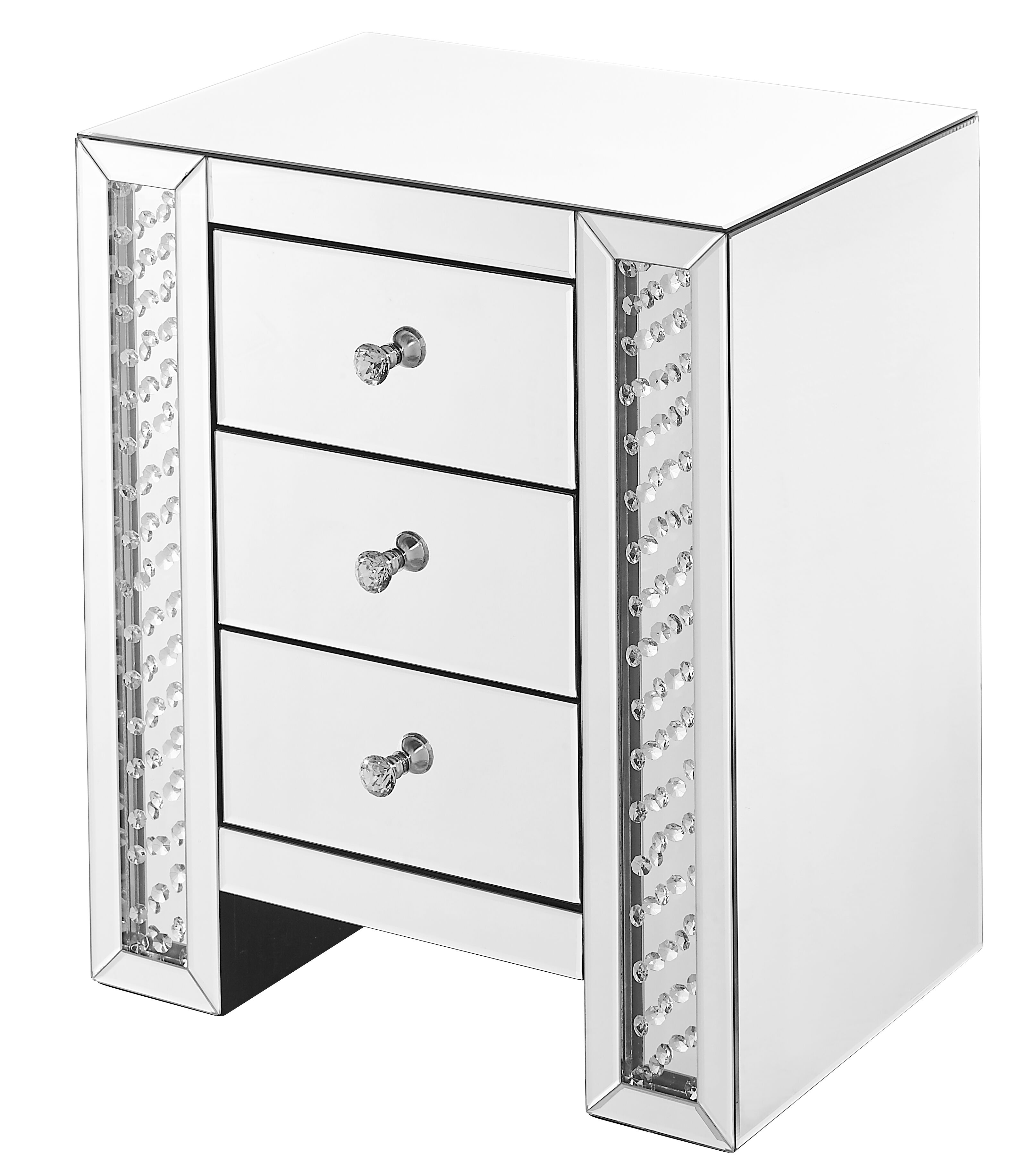 Modern 26 X 22 inch Clear Mirror and Crystal Bedside Table