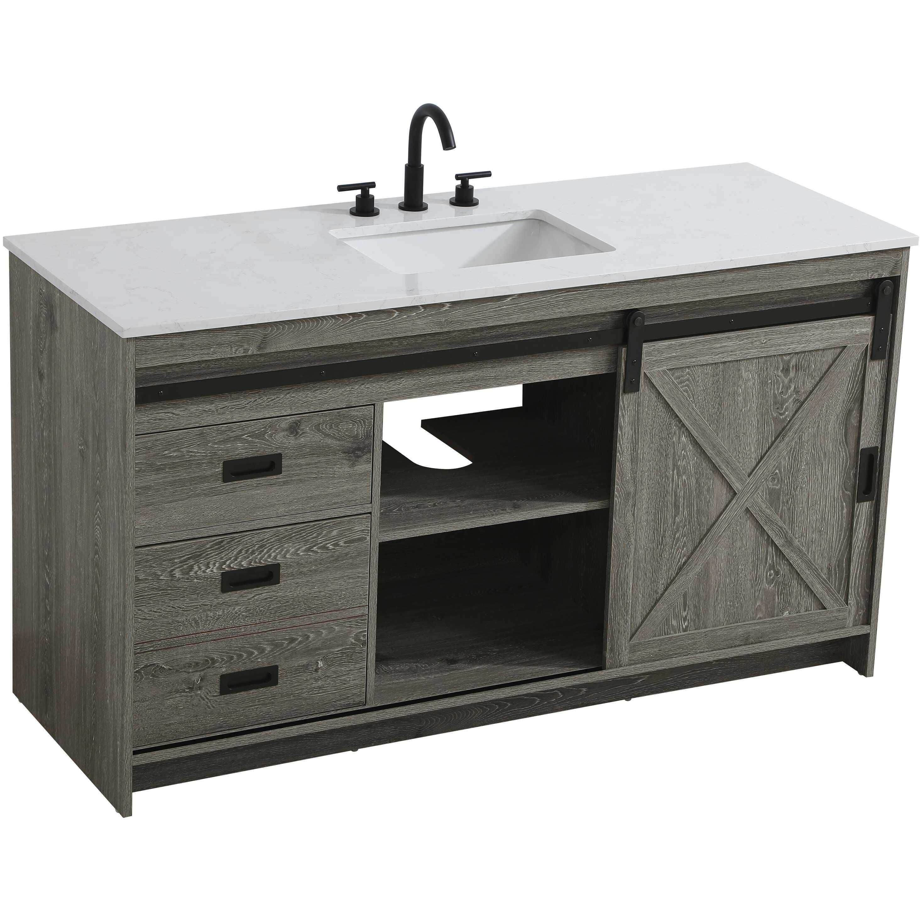 Austin 60 X 34 inch Rustic Grey Bathroom Vanity Cabinet