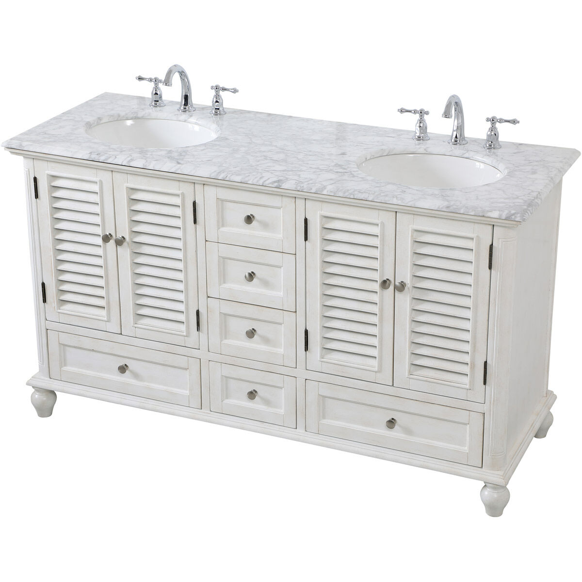 Rhodes 60 X 60 X 35 inch Antique White and Brushed Nickel Vanity Sink Set