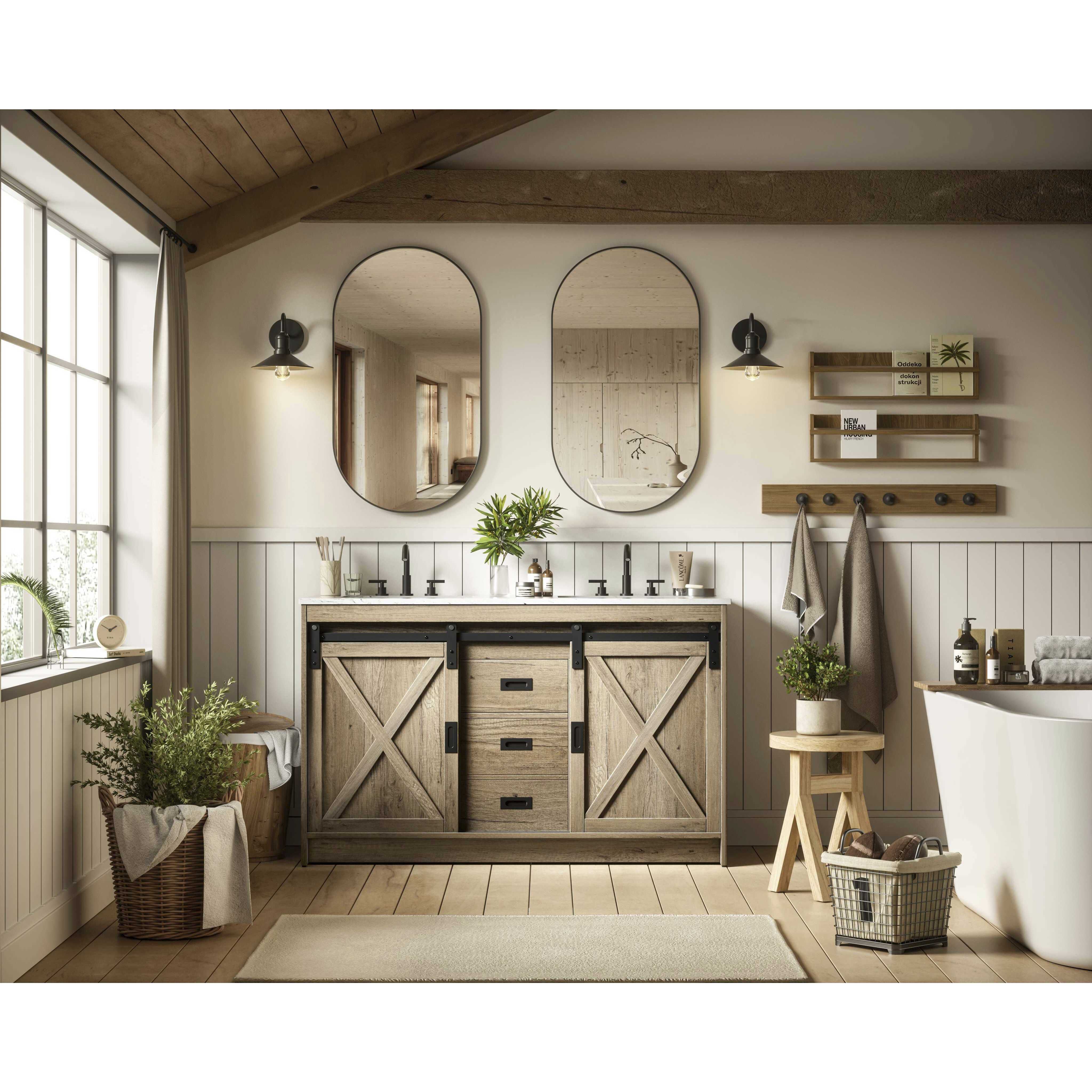 Austin 54 X 34 inch Natural Oak Bathroom Vanity Cabinet