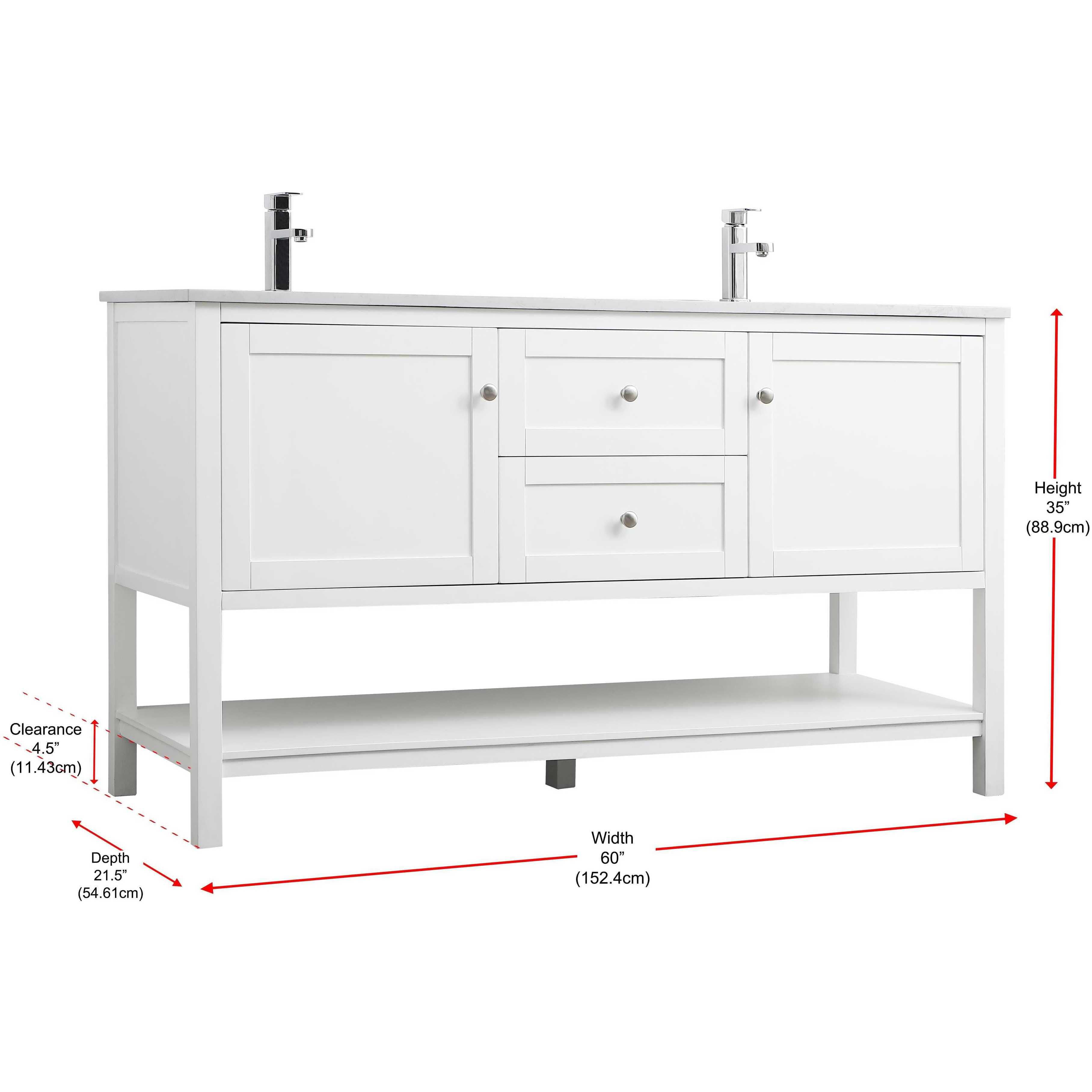 Heath 60 X 21.5 X 35 inch White Vanity Sink Set