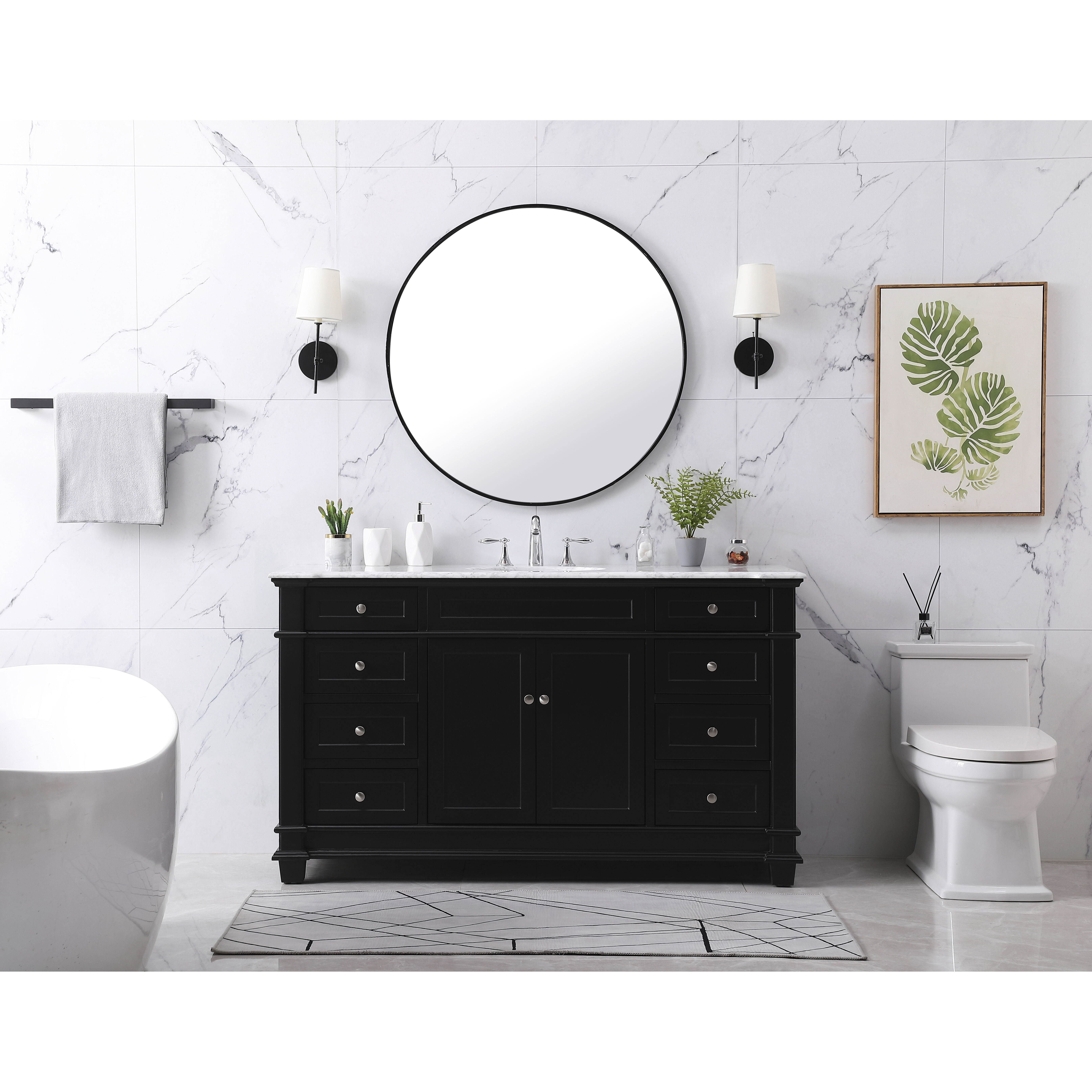 Wesley 60 X 22 X 35 inch Black Vanity Sink Set