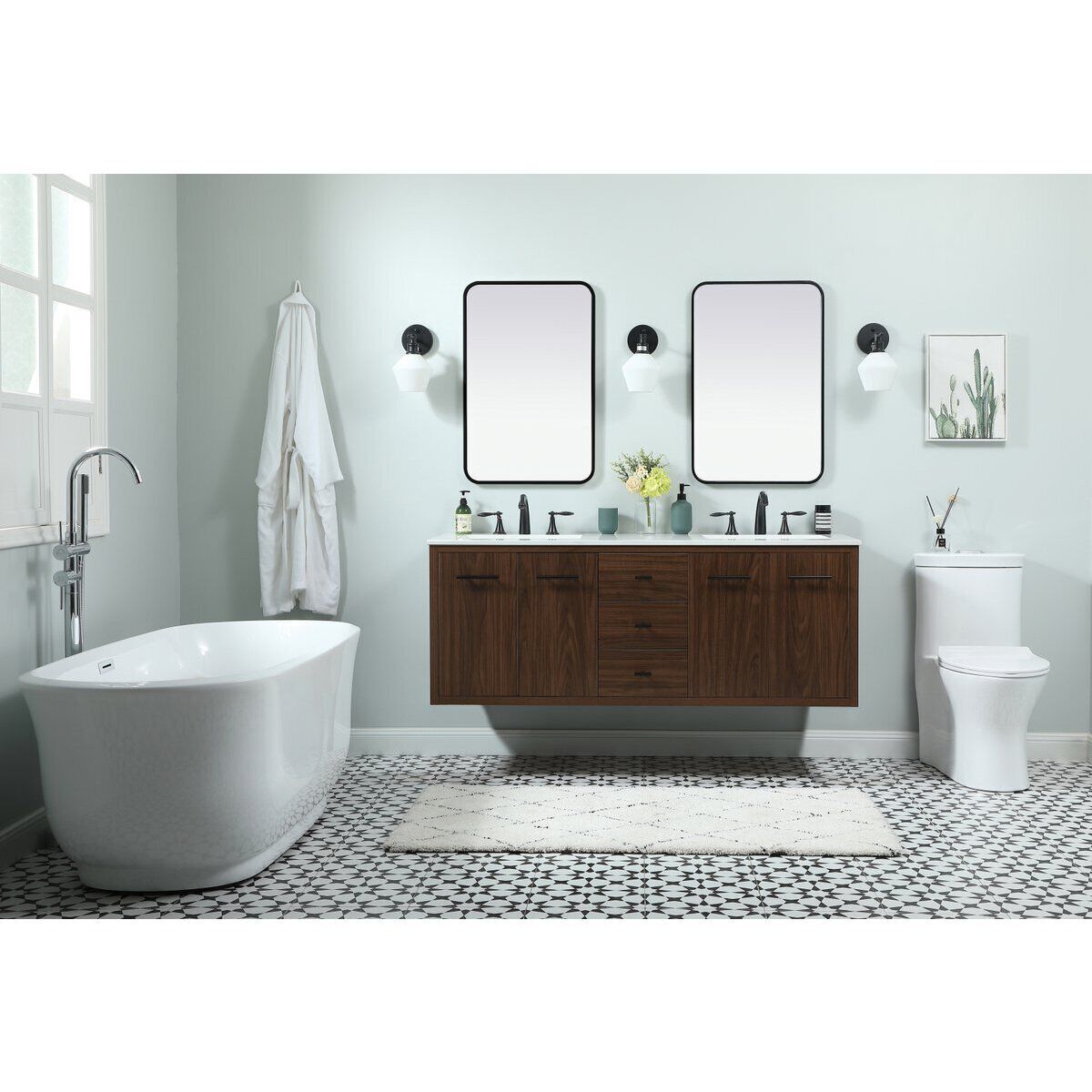 Cyrus 60 X 22 X 34 inch Walnut Vanity Sink Set