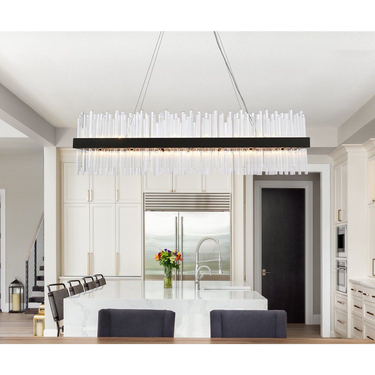 Dallas 28 Light 48 inch Black Linear Chandelier Ceiling Light