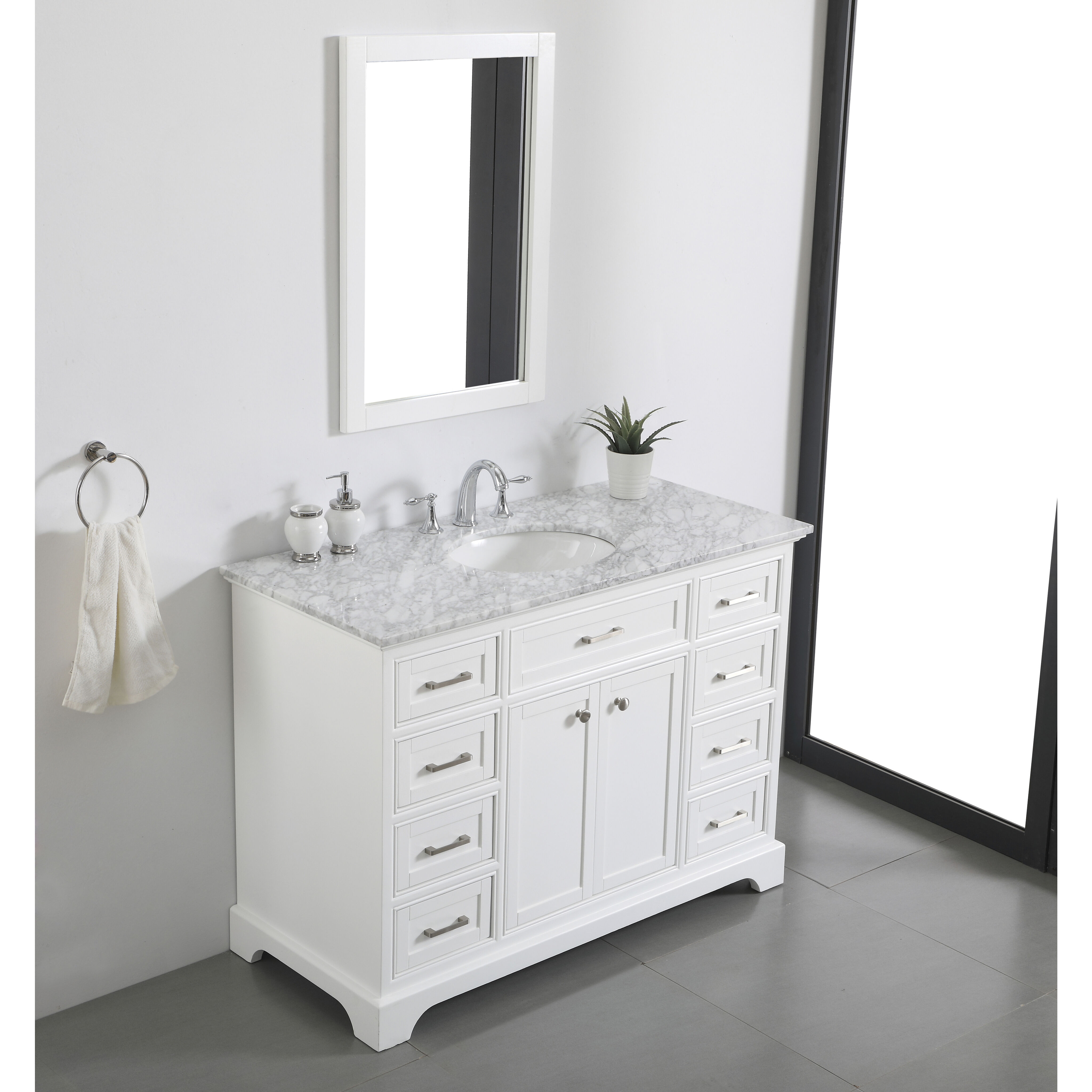 Americana 48 X 35 inch White with Carrara White Marble Vanity Set