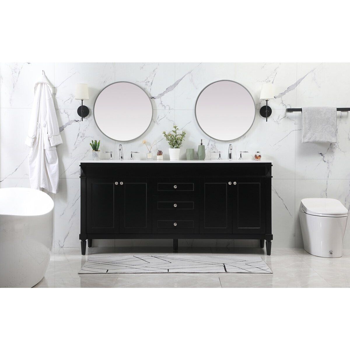 Bennett 72 X 21 X 35 inch Black Vanity Sink Set