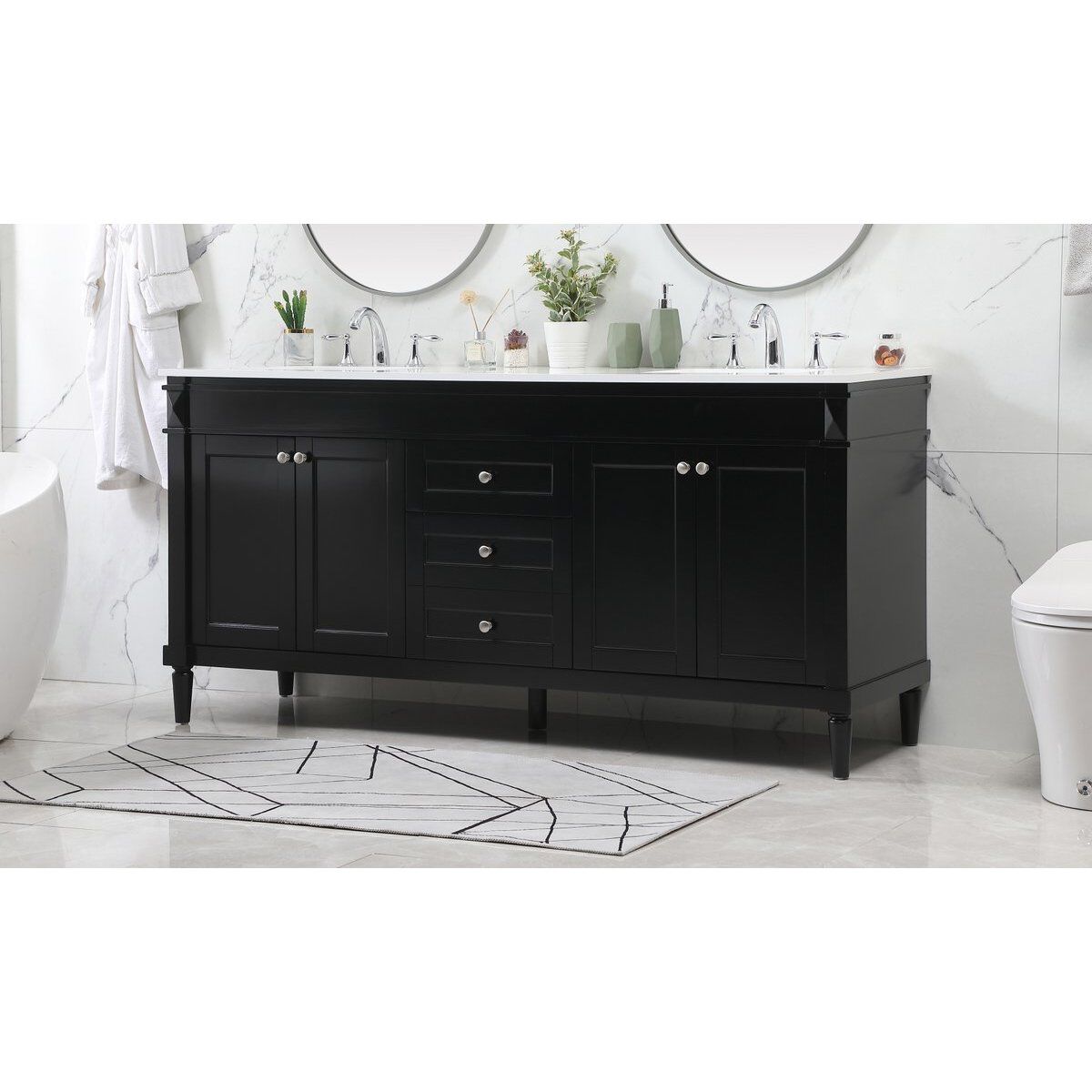 Bennett 72 X 21 X 35 inch Black Vanity Sink Set
