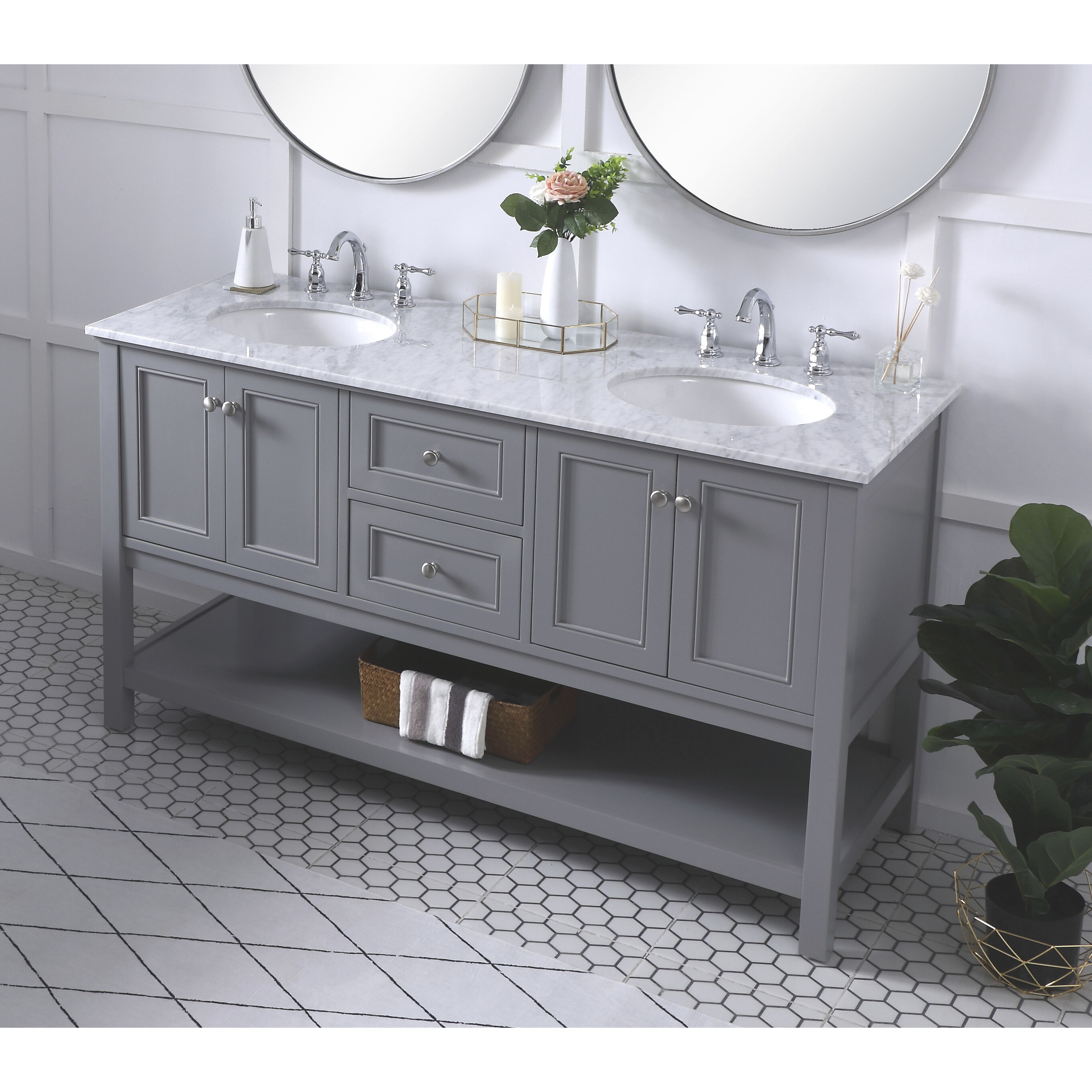 Metropolis 60 X 22 X 34 inch Grey Vanity Sink Set