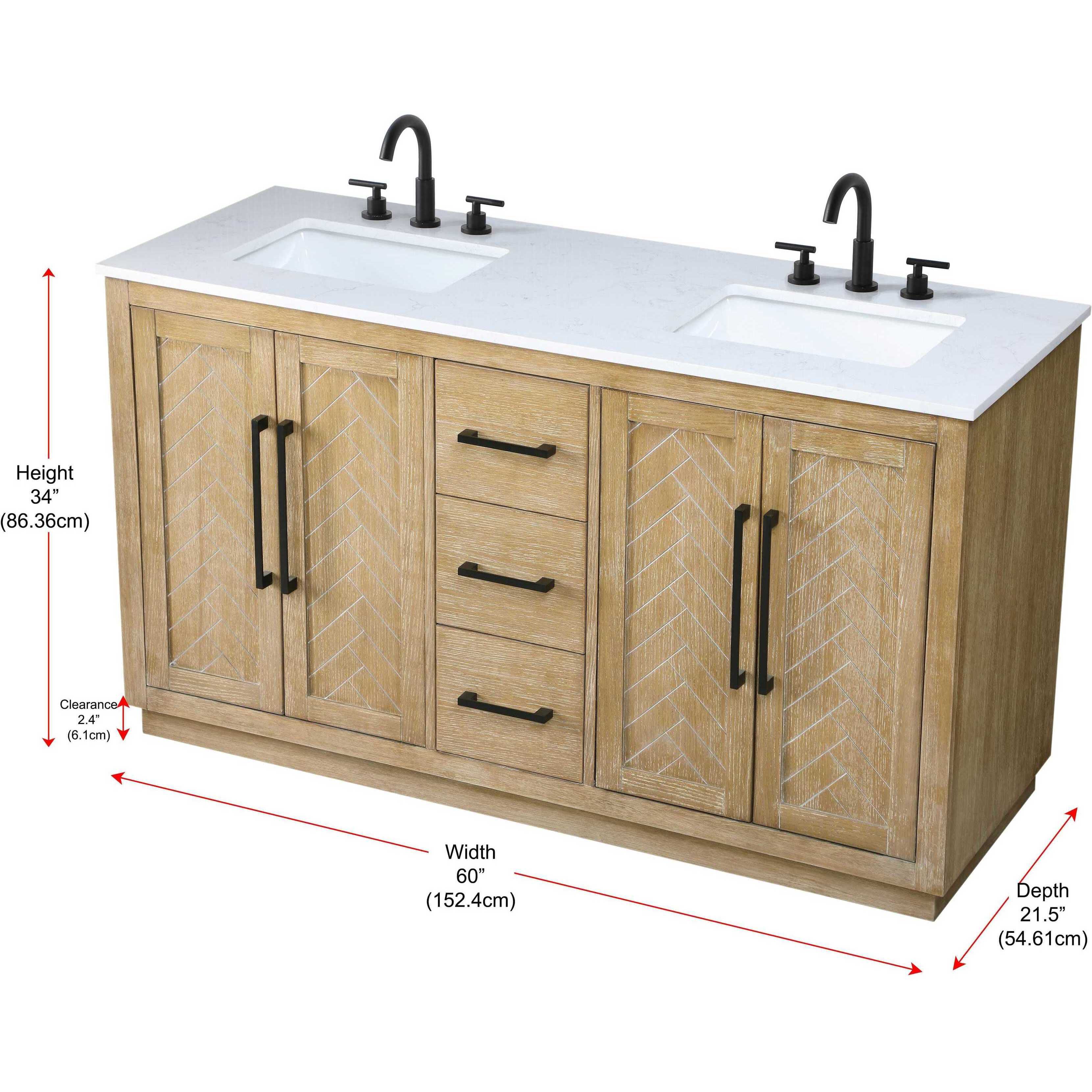 Chase 60 X 34 inch Linen Oak Bathroom Vanity Cabinet
