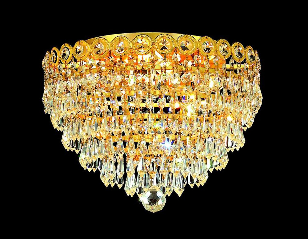 Century 4 Light 14 inch Gold Flush Mount Ceiling Light in Royal Cut