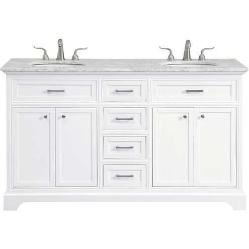 Americana 60 X 35 inch White with Carrara White Marble Vanity Set