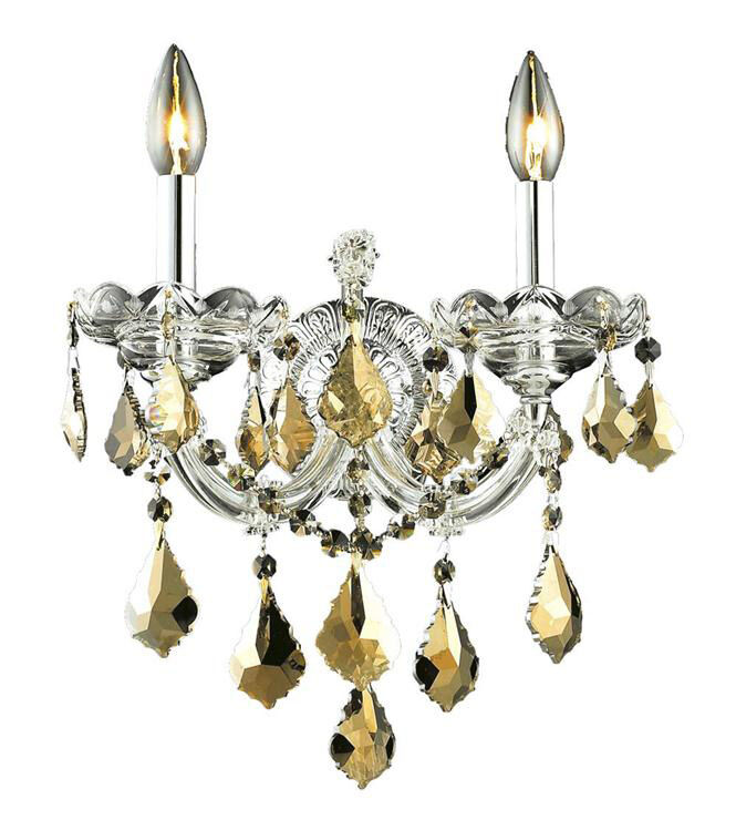 Maria Theresa 2 Light 12 inch Chrome Wall Sconce Wall Light in Golden Teak, Royal Cut