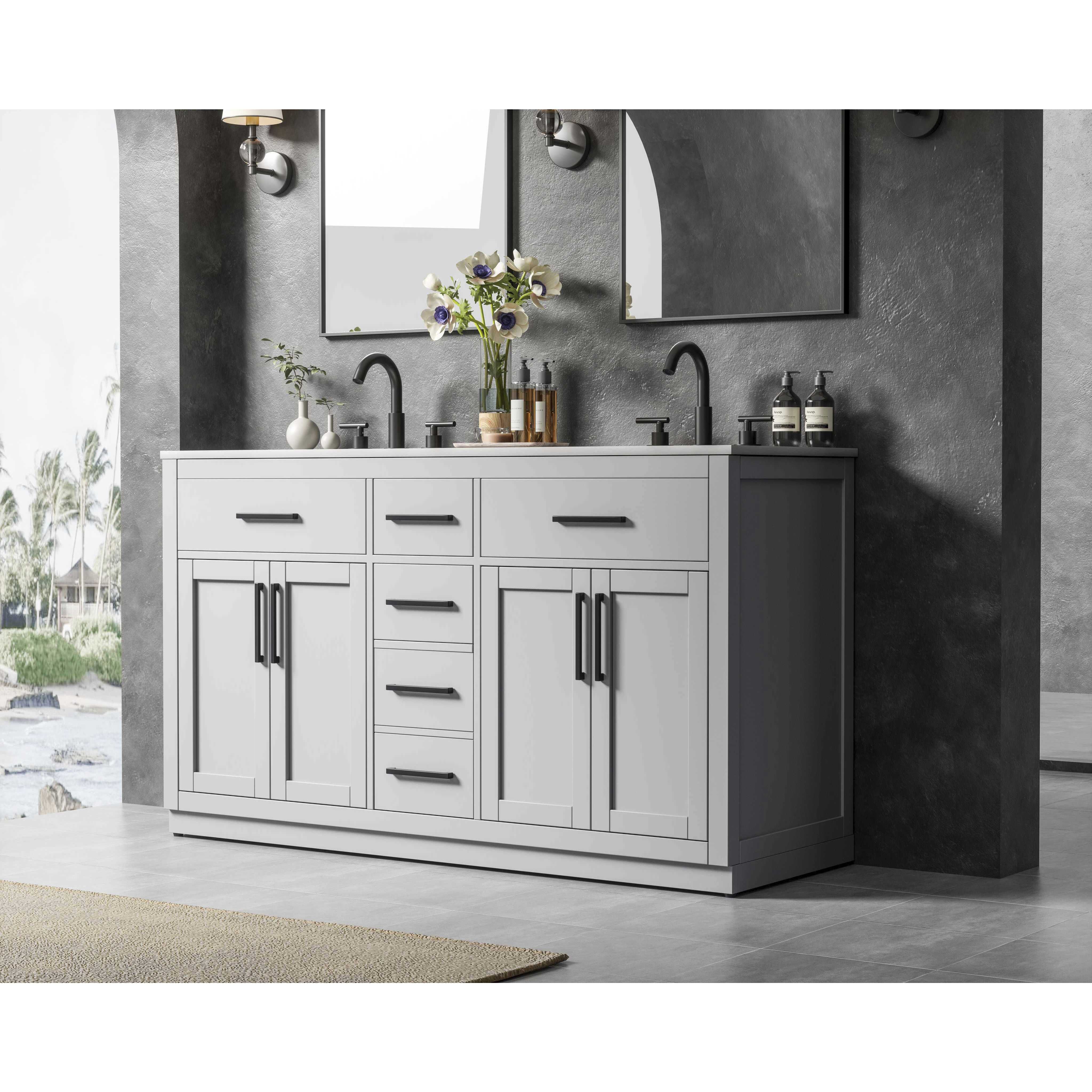 Alden 60 X 35 inch Grey Bathroom Vanity Cabinet