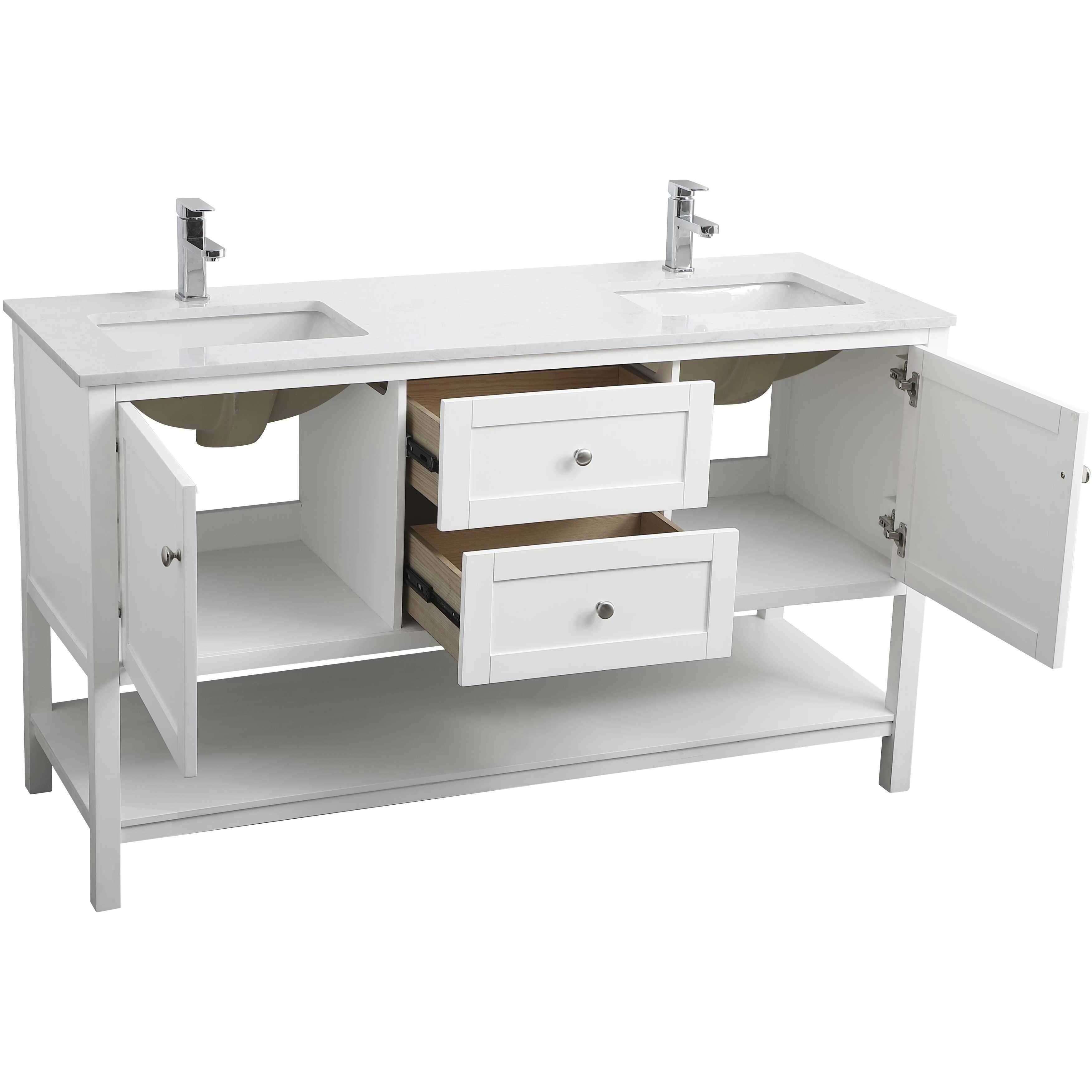 Heath 60 X 21.5 X 35 inch White Vanity Sink Set
