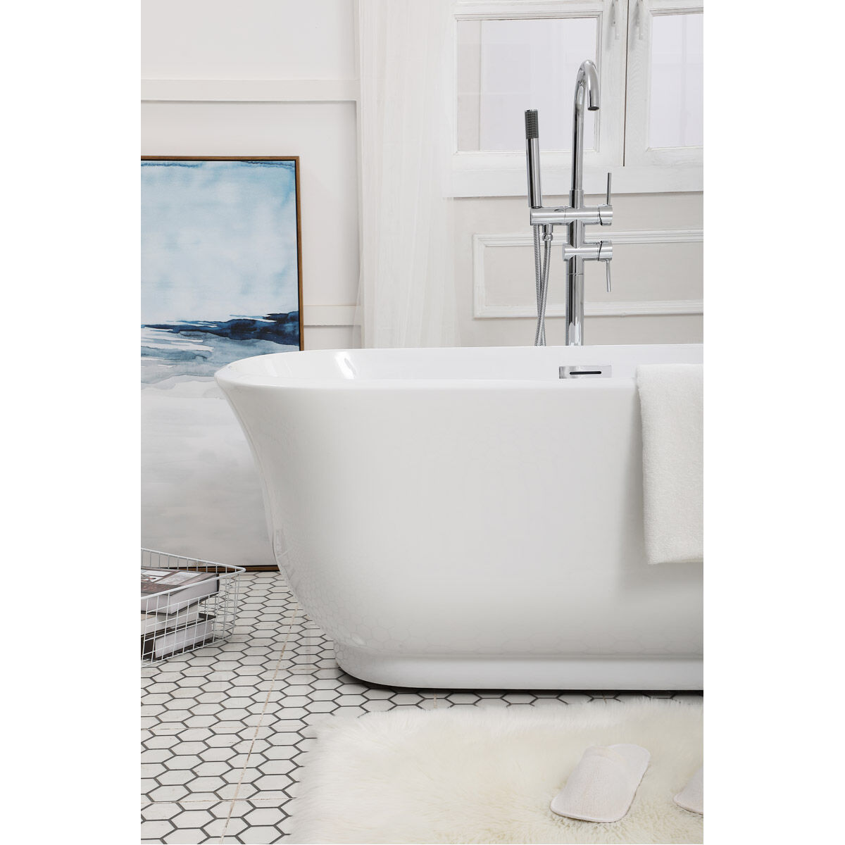 Coralie Glossy White and Chrome Bathtub