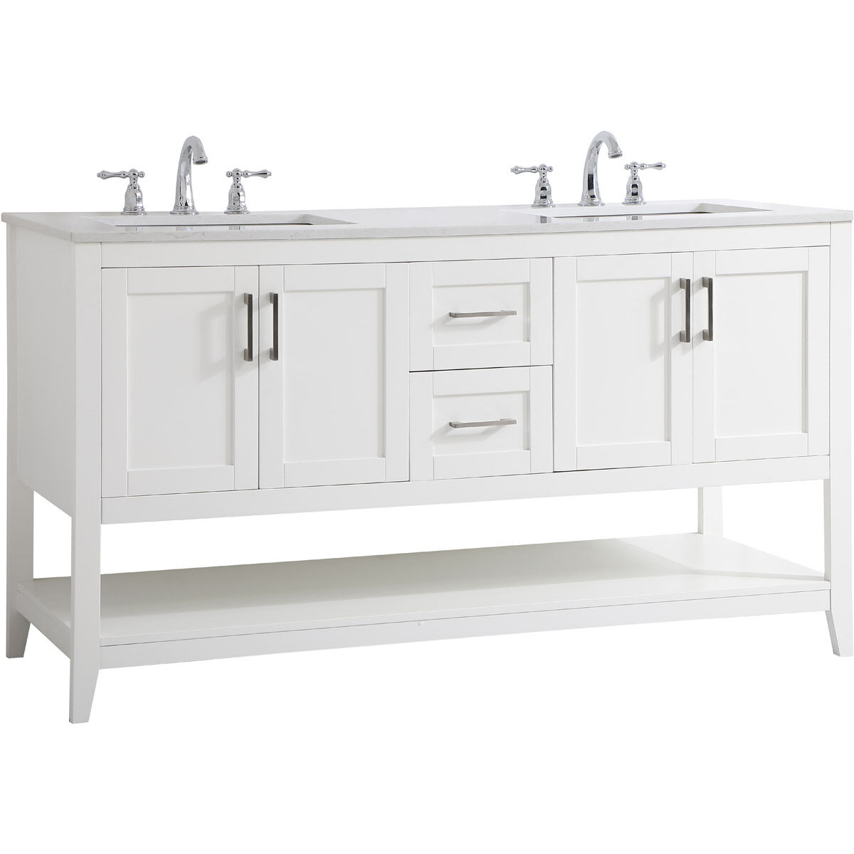 Aubrey 60 X 22 X 34 inch White and Brushed Nickel with Calacatta Quartz Vanity Sink Set