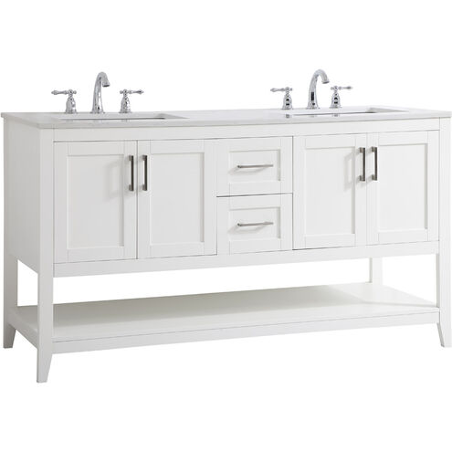 Aubrey 60 X 22 X 34 inch White and Brushed Nickel with Calacatta Quartz Vanity Sink Set