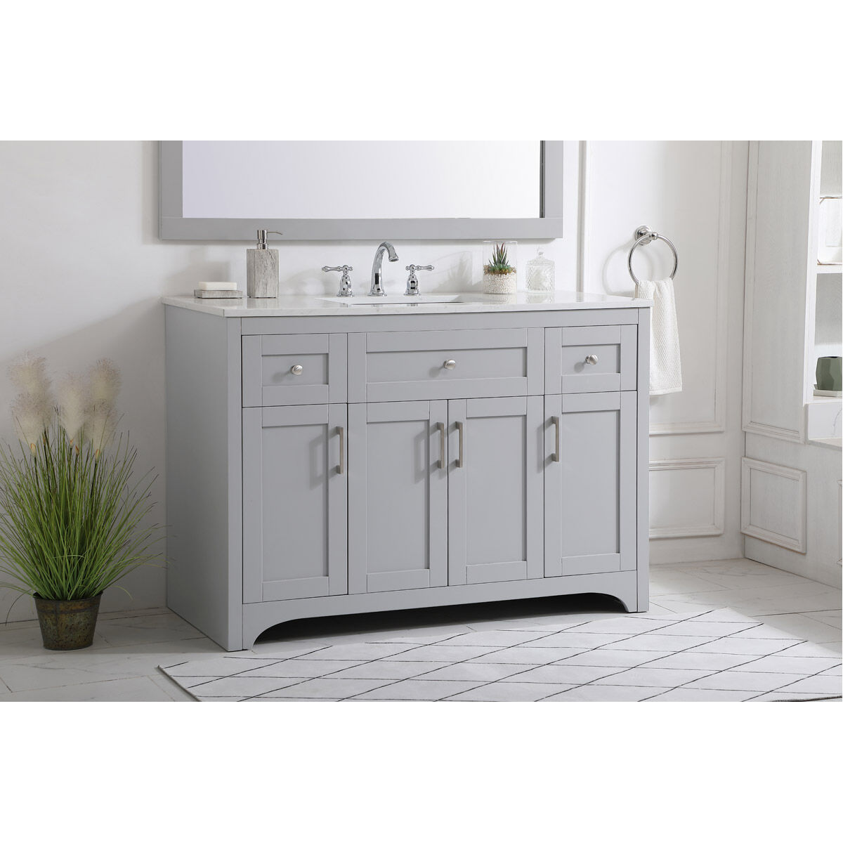 Moore 48 X 22 X 34 inch Grey and Brushed Nickel with Calacatta Quartz Vanity Sink Set