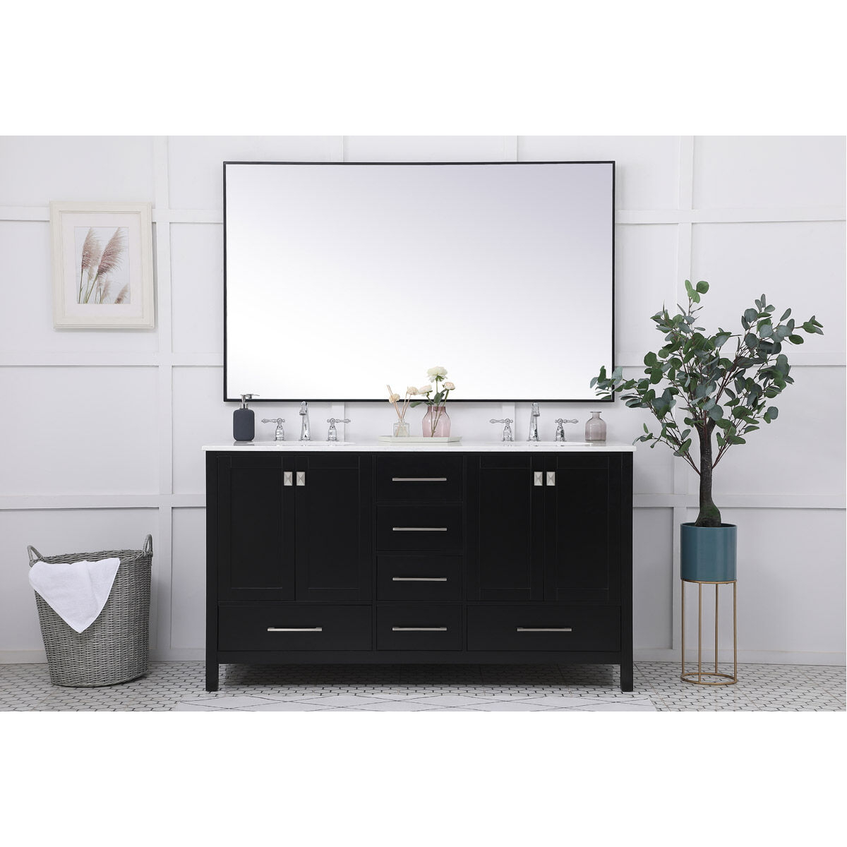 Irene 60 X 22 X 34 inch Black Vanity Sink Set