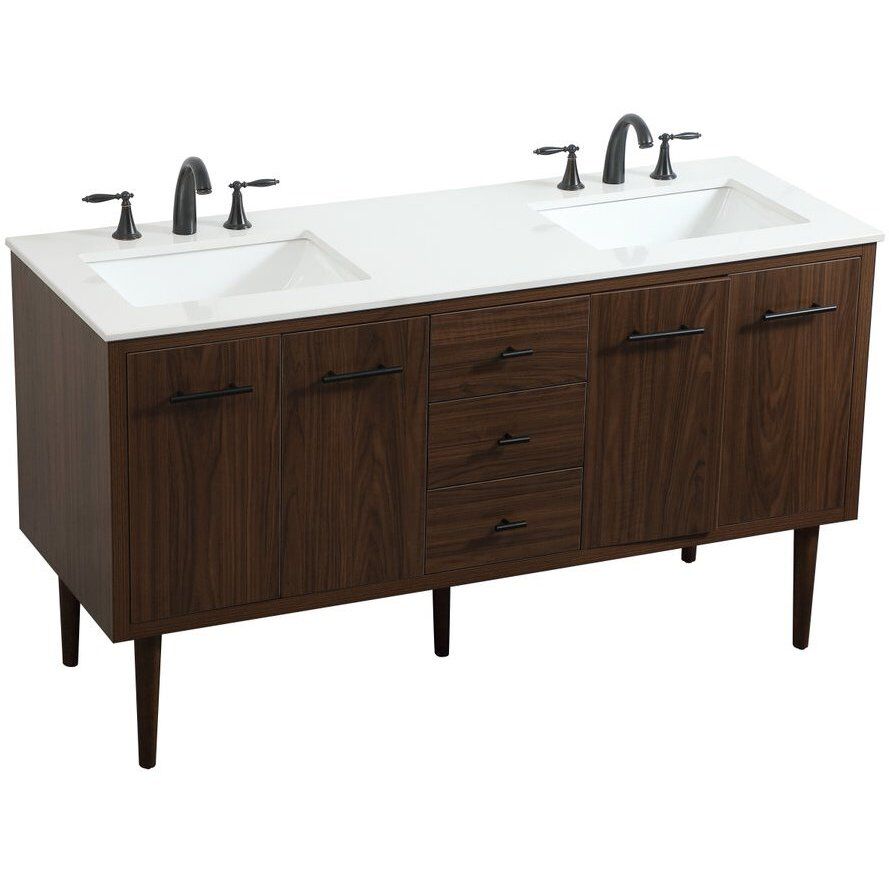 Cyrus 60 X 22 X 34 inch Walnut Vanity Sink Set