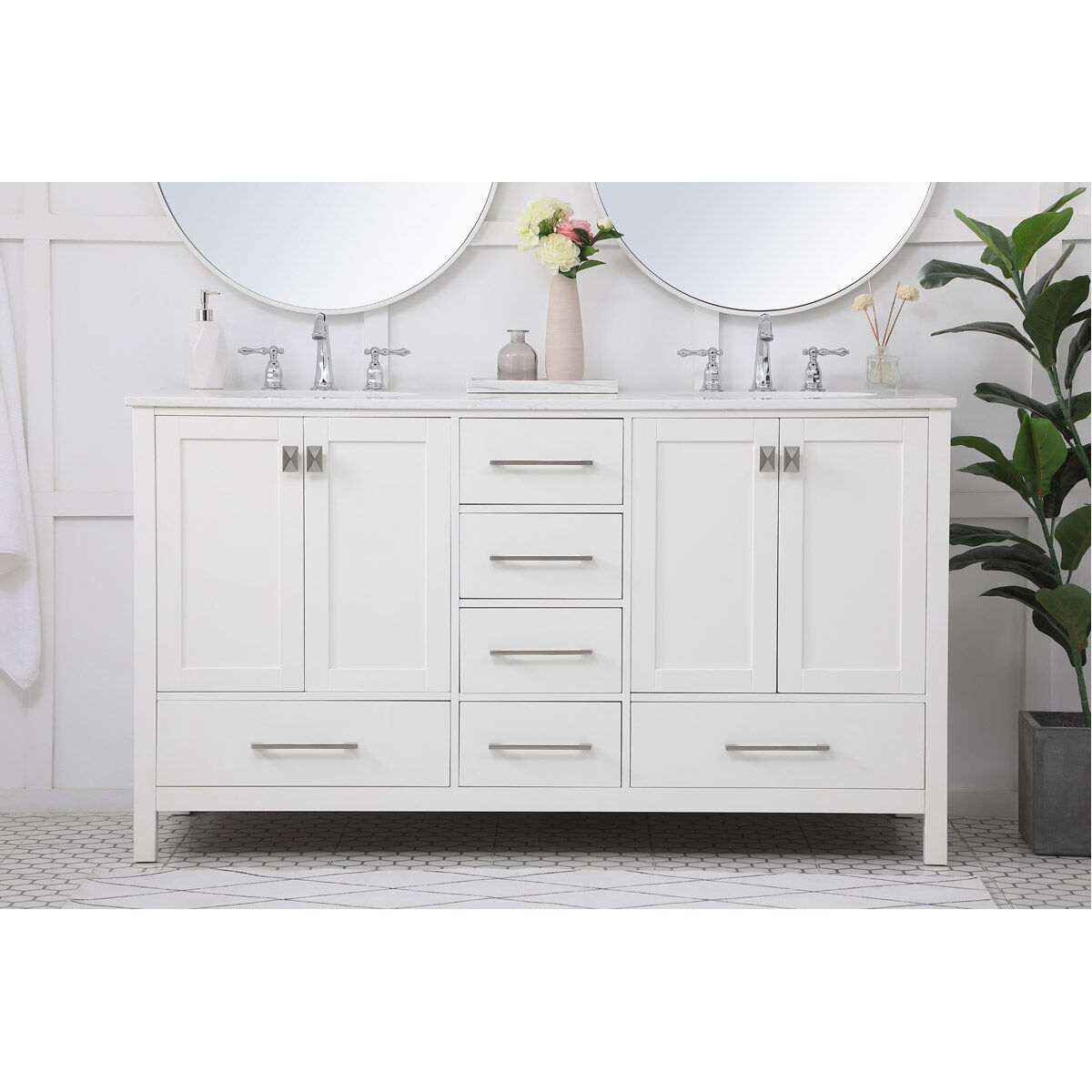 Irene 60 X 22 X 34 inch White Vanity Sink Set