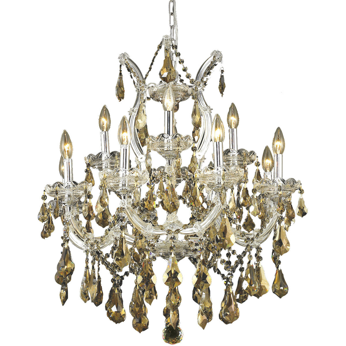 Maria Theresa 13 Light 27 inch Chrome Dining Chandelier Ceiling Light in Golden Teak