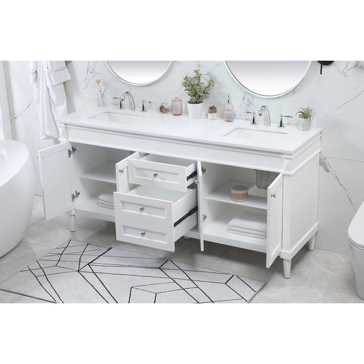 Bennett 72 X 21 X 35 inch White Vanity Sink Set