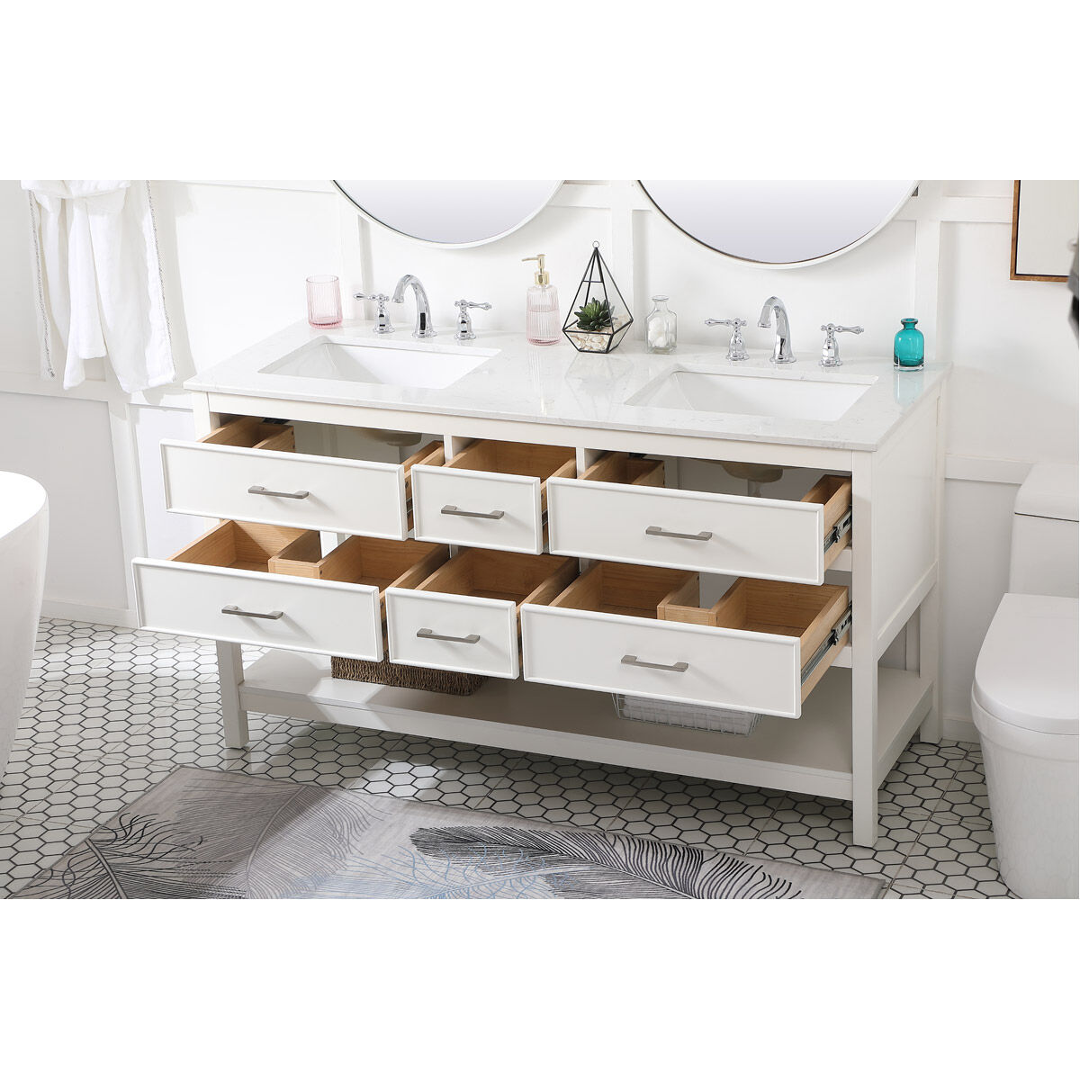 Sinclaire 60 X 22 X 34 inch White Vanity Sink Set